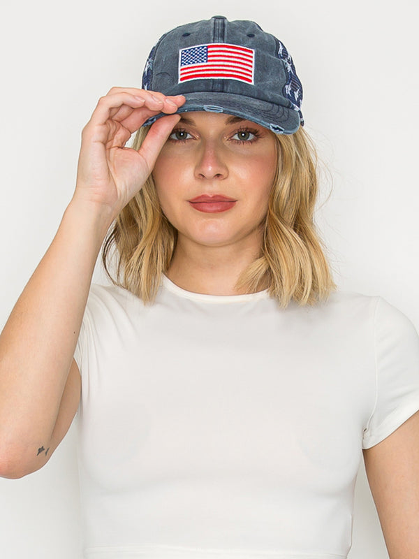 Alexandra USA Flag Embroidered Relaxed Denim Trucker Hat