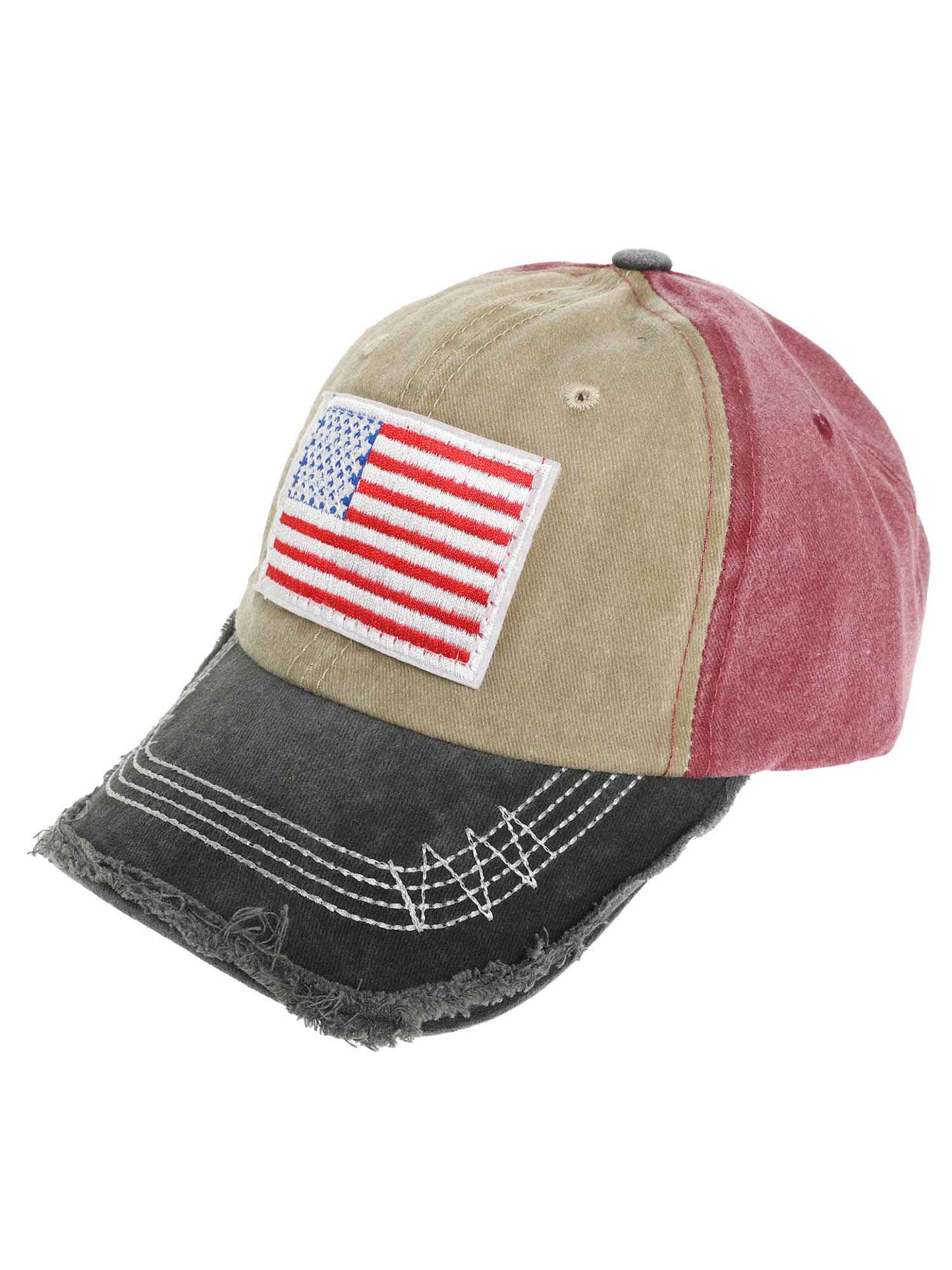 Kimberly American Flag USA Embroidered Relaxed Denim Fit Baseball Cap