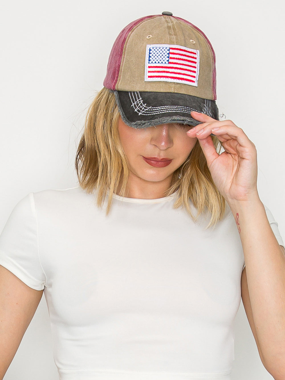 Kimberly American Flag USA Embroidered Relaxed Denim Fit Baseball Cap