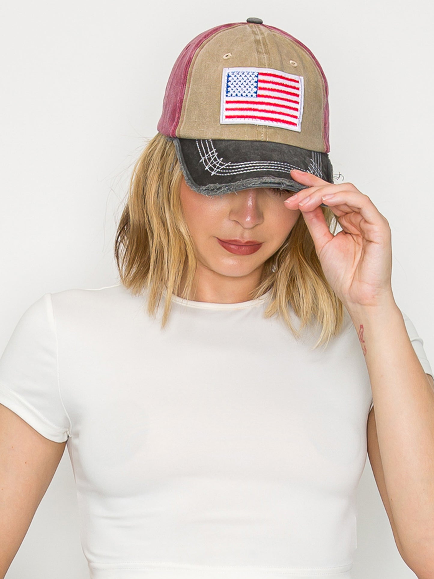 Kimberly American Flag USA Embroidered Relaxed Denim Fit Baseball Cap