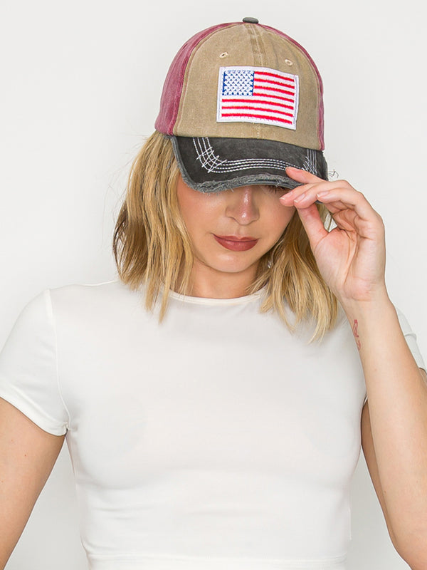 Kimberly American Flag USA Embroidered Relaxed Denim Fit Baseball Cap