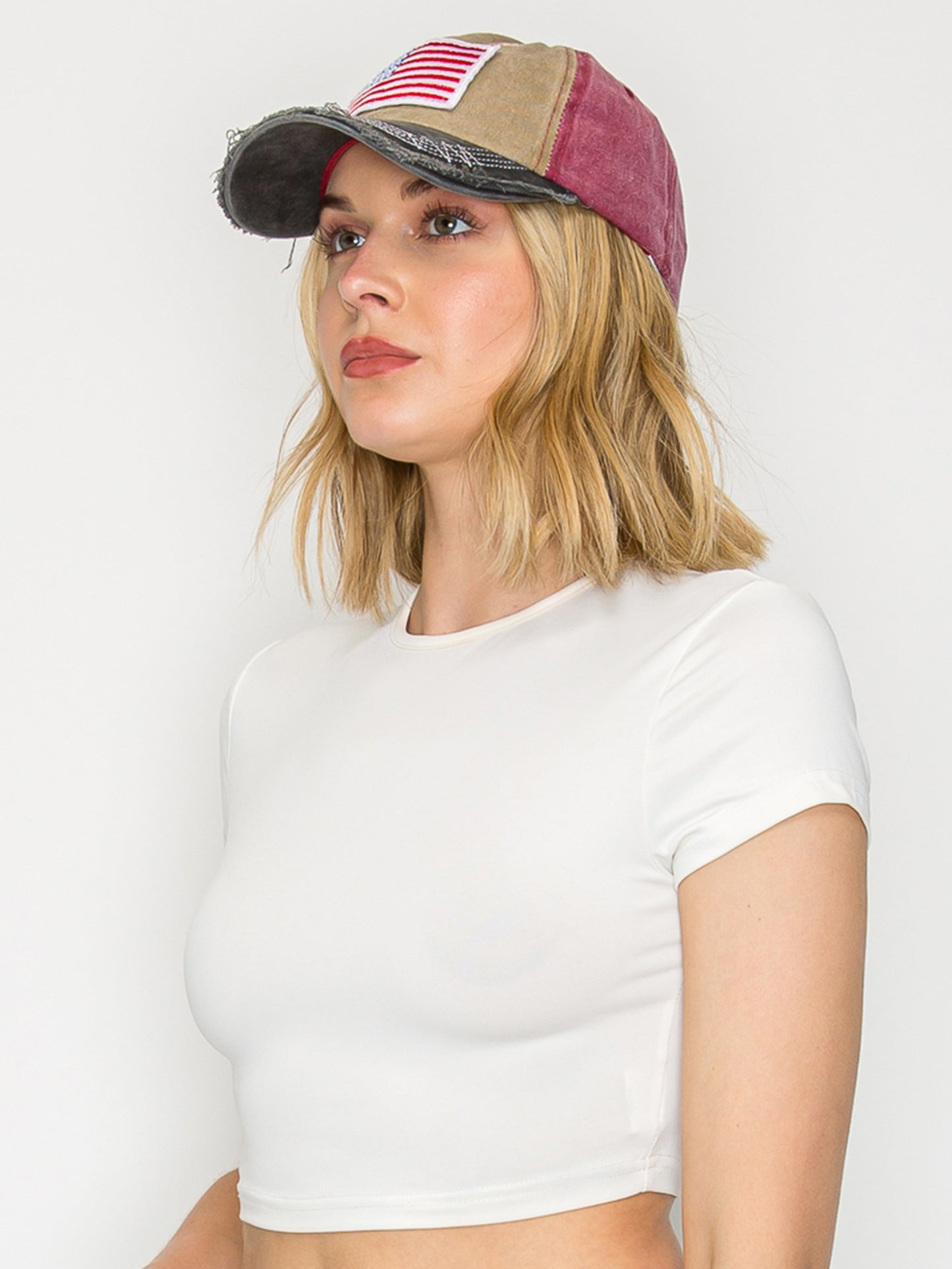 Kimberly American Flag USA Embroidered Relaxed Denim Fit Baseball Cap