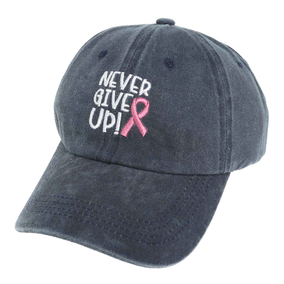 Esther "Never Give Up" Breast Cancer Awareness Ribbon Baseball Cap | Denim