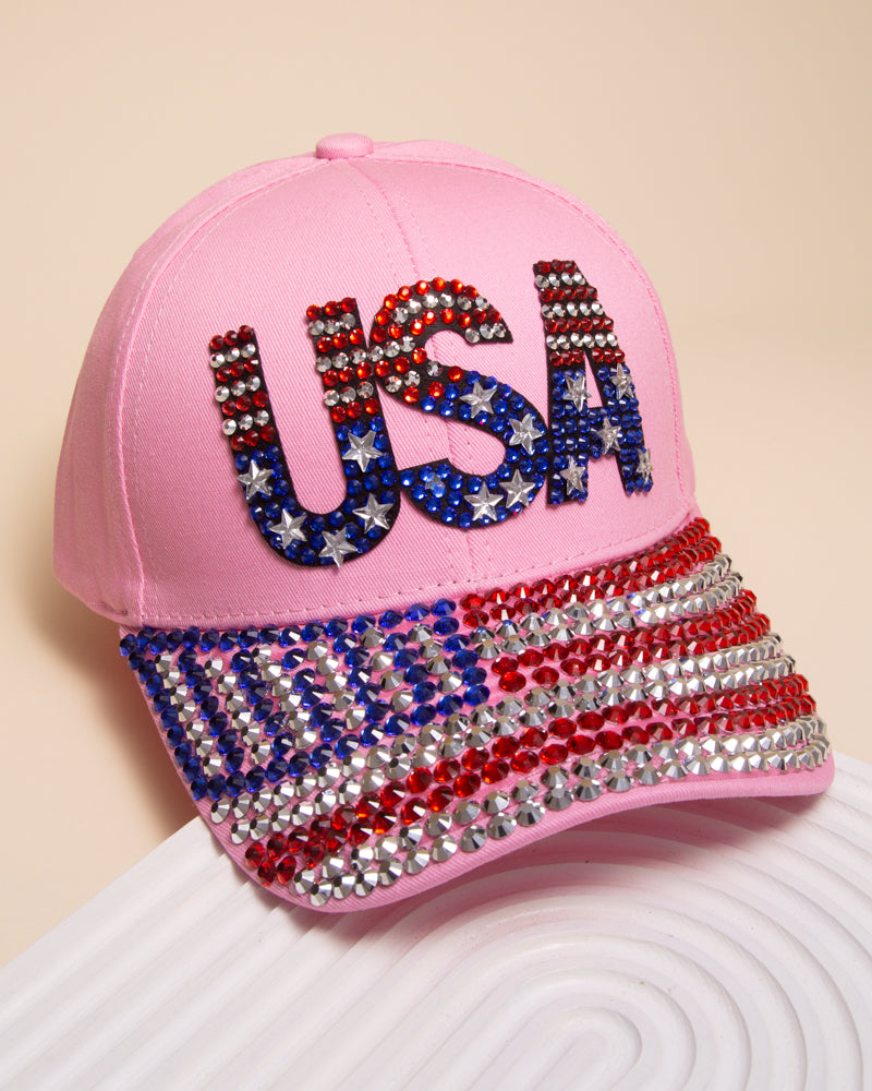 Sylvia American Flag Hotfix Rhinestone Embellished Baseball Cap