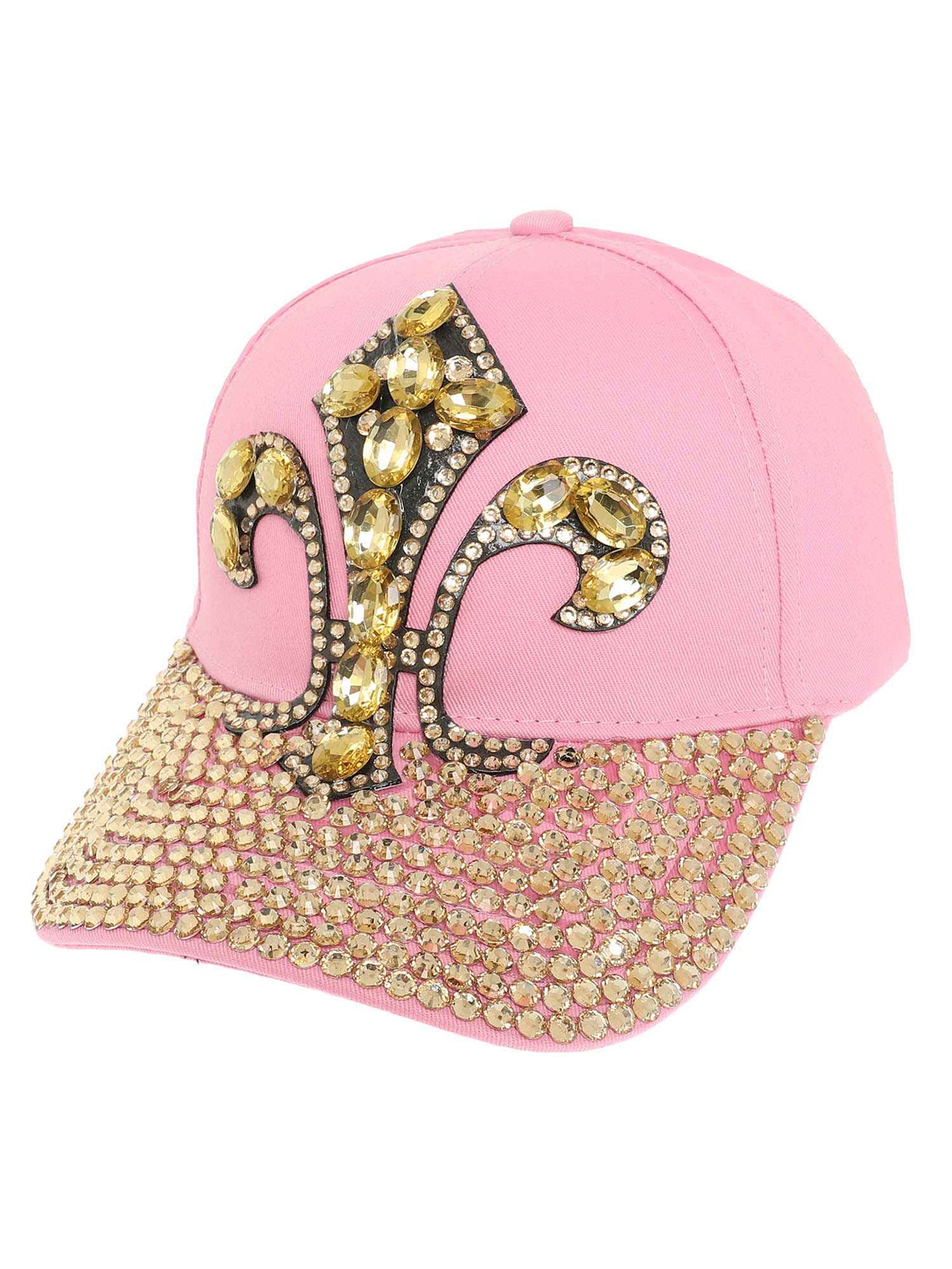 Ruby Crystal Rhinestone Embellished Fleur-de-Lis Denim Cap