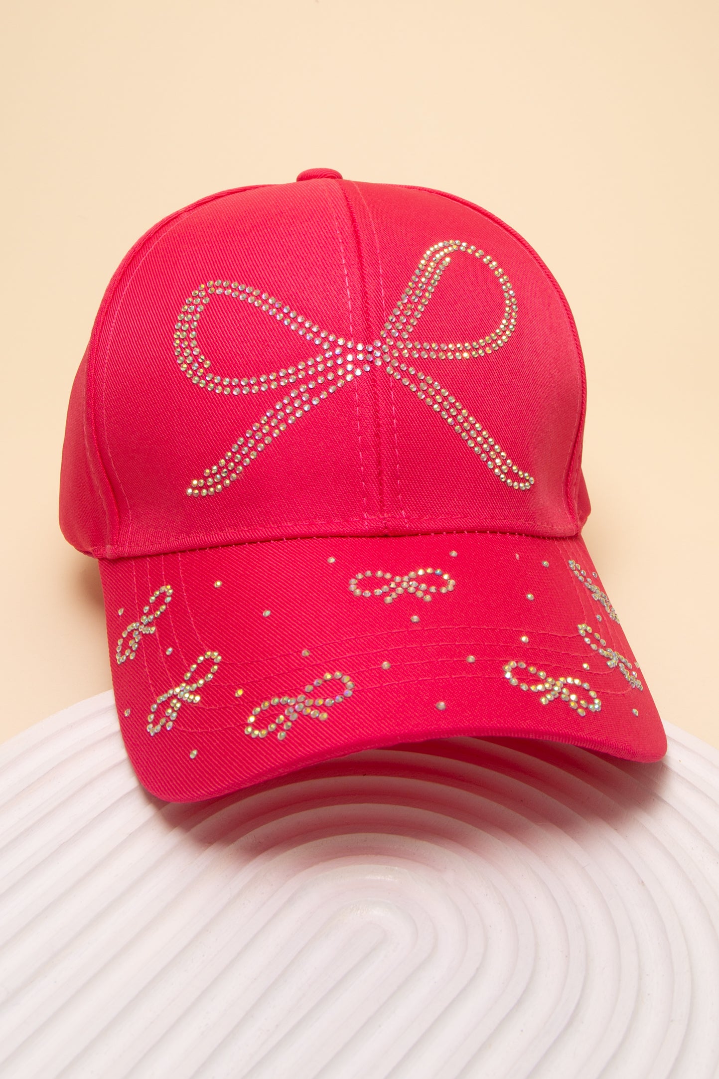Lia Rhinestone Embellished Long Tail Bow Design Denim Cap