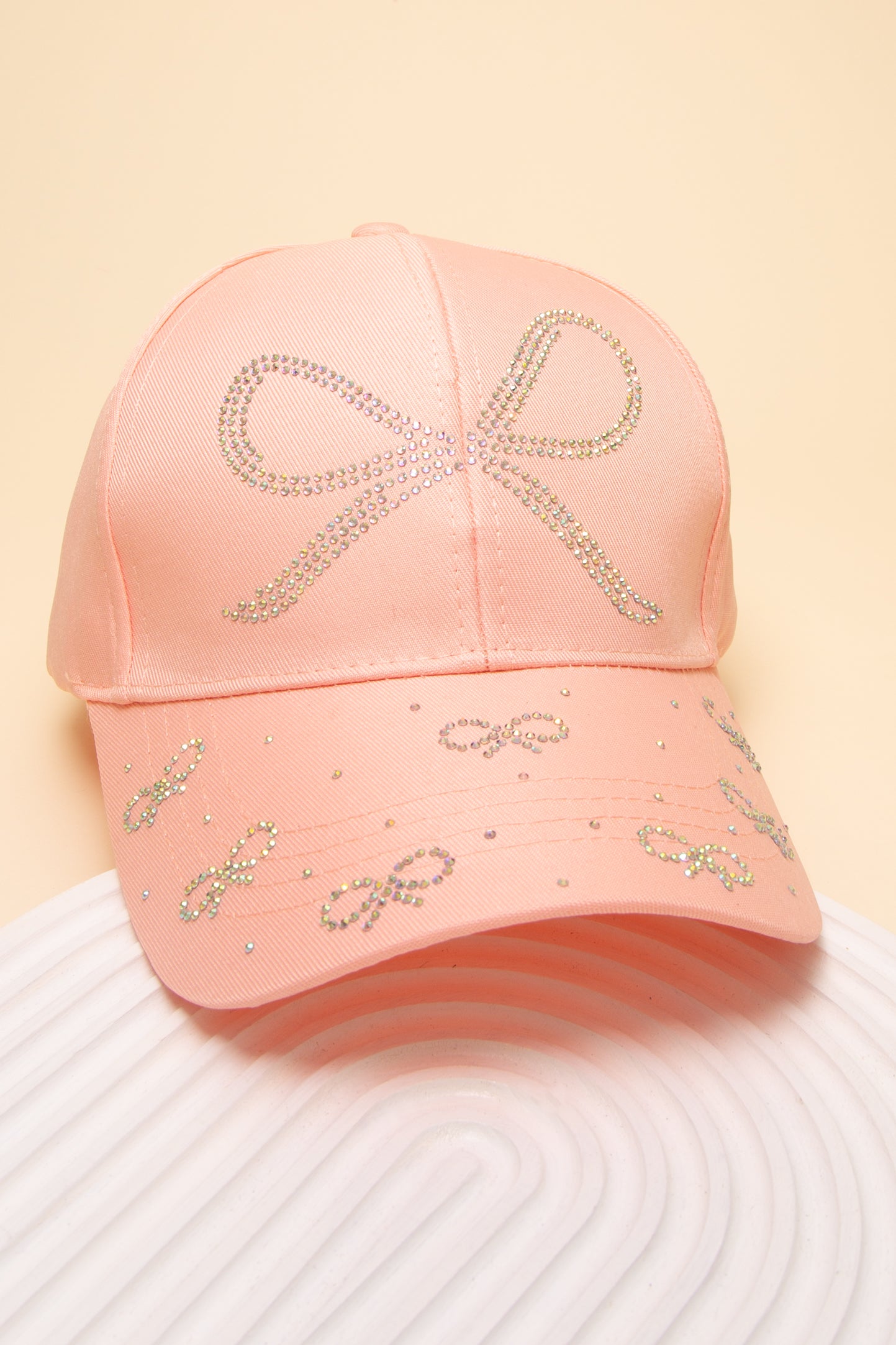 Lia Rhinestone Embellished Long Tail Bow Design Denim Cap
