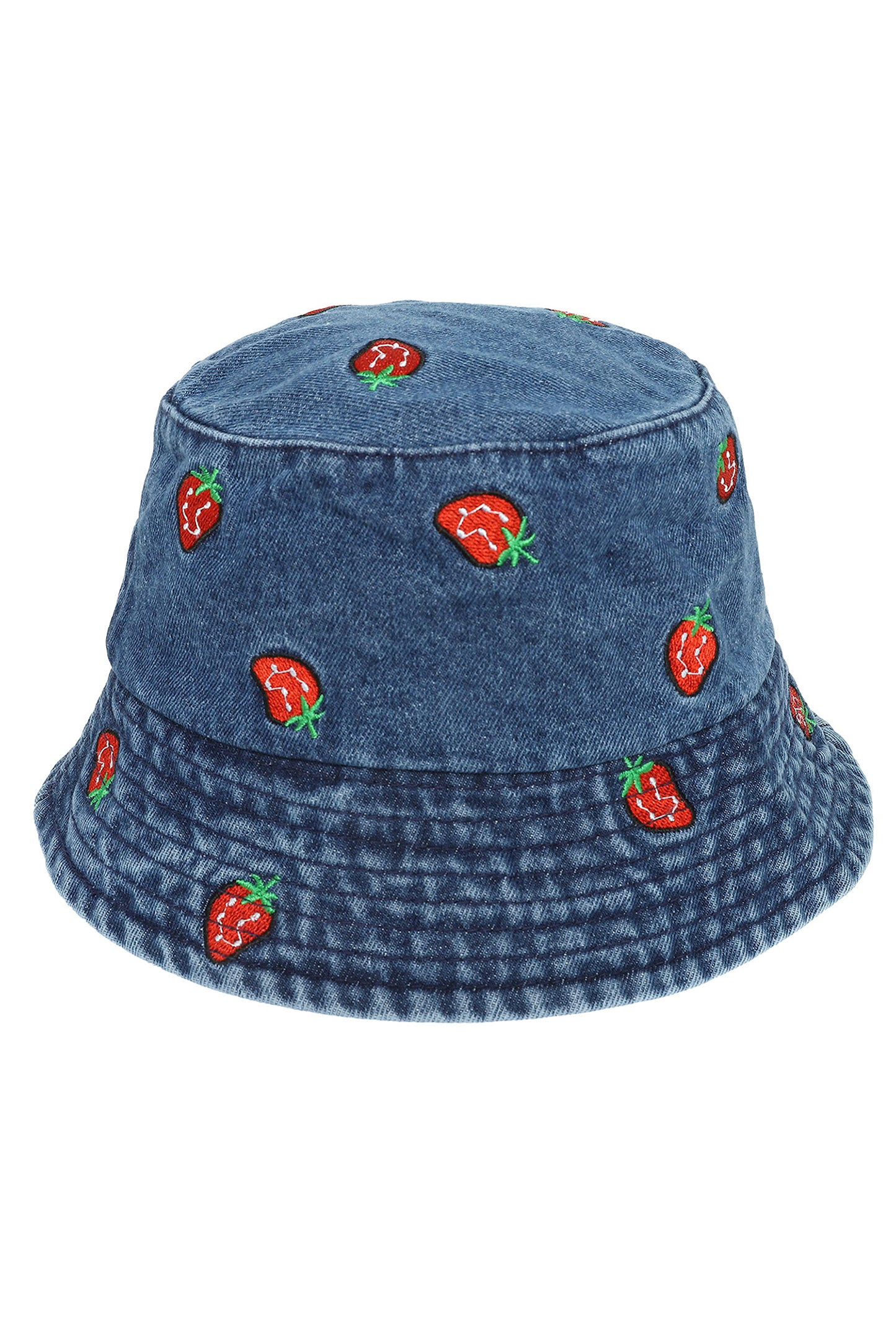 Stella Denim Bucket Hat with Embroidered Strawberry Accents