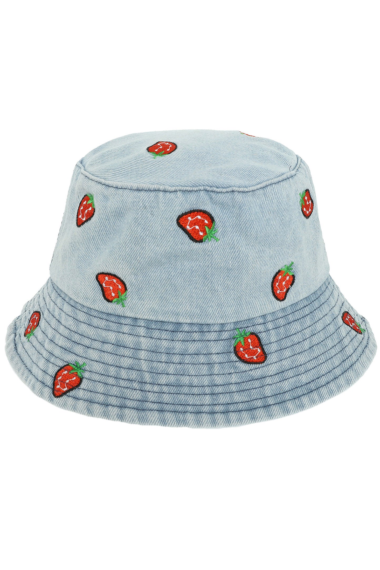 Stella Denim Bucket Hat with Embroidered Strawberry Accents