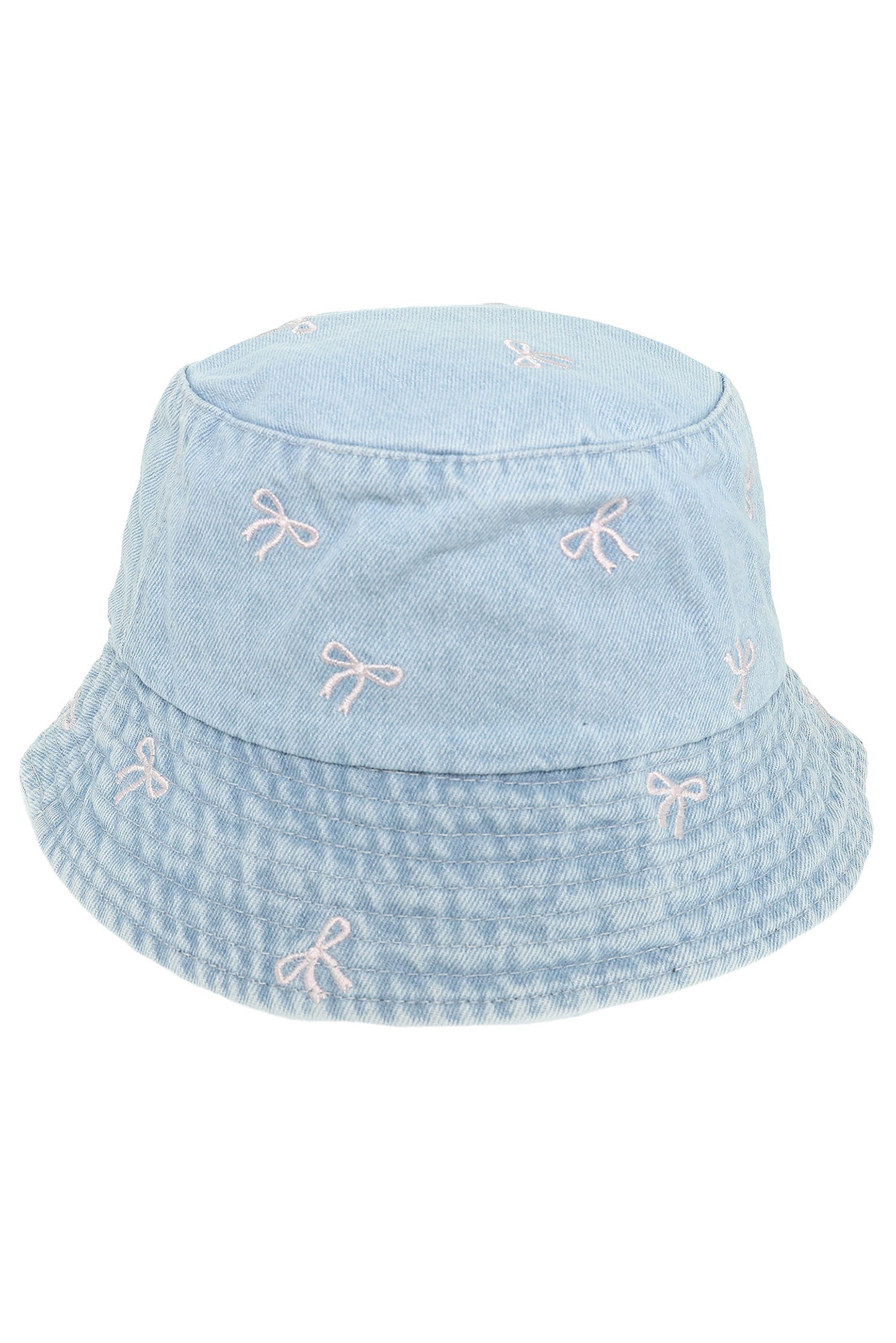 Elena Denim Bucket Hat with Embroidered Bow Accents