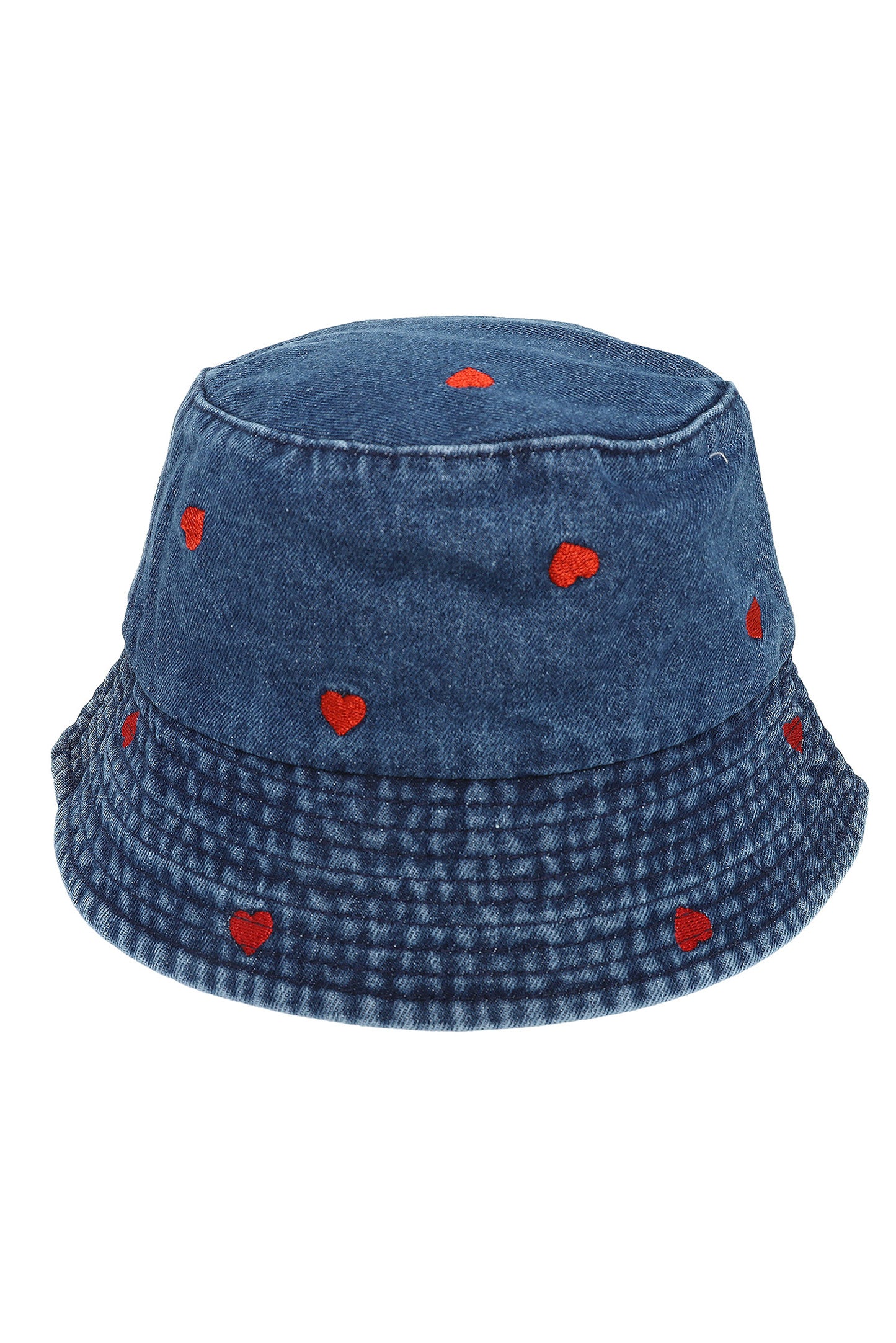 Hallie Relaxed Denim Bucket Hat with Embroidered Heart Accents