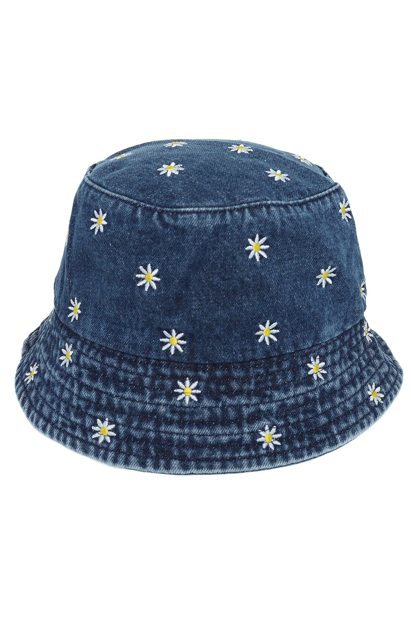 Brianna  Denim Bucket Hat with Embroidered Daisy Flowers
