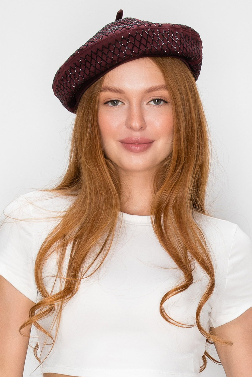 Elaina Rhinestone Diamond Shape Beret Hat