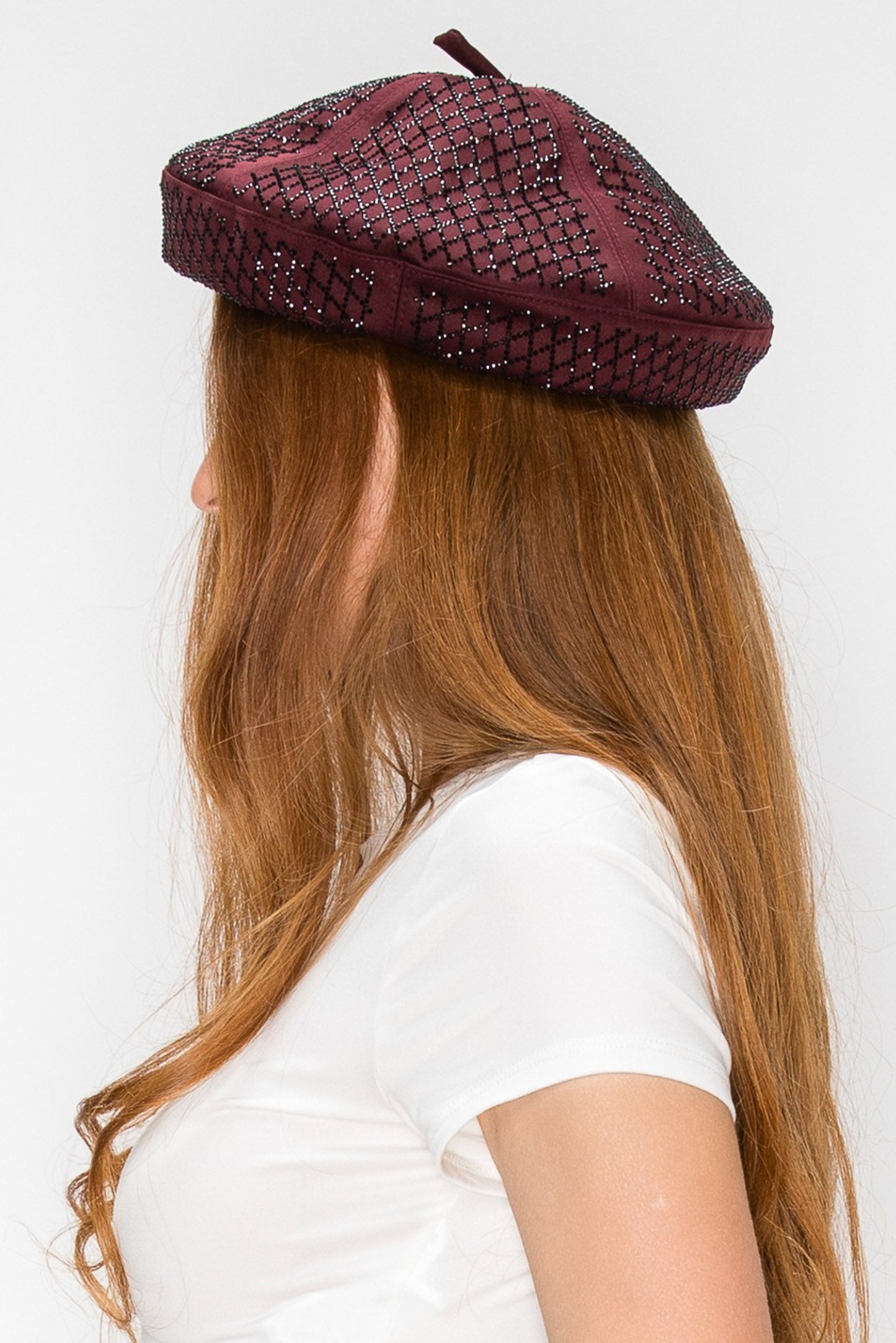 Elaina Rhinestone Diamond Shape Beret Hat