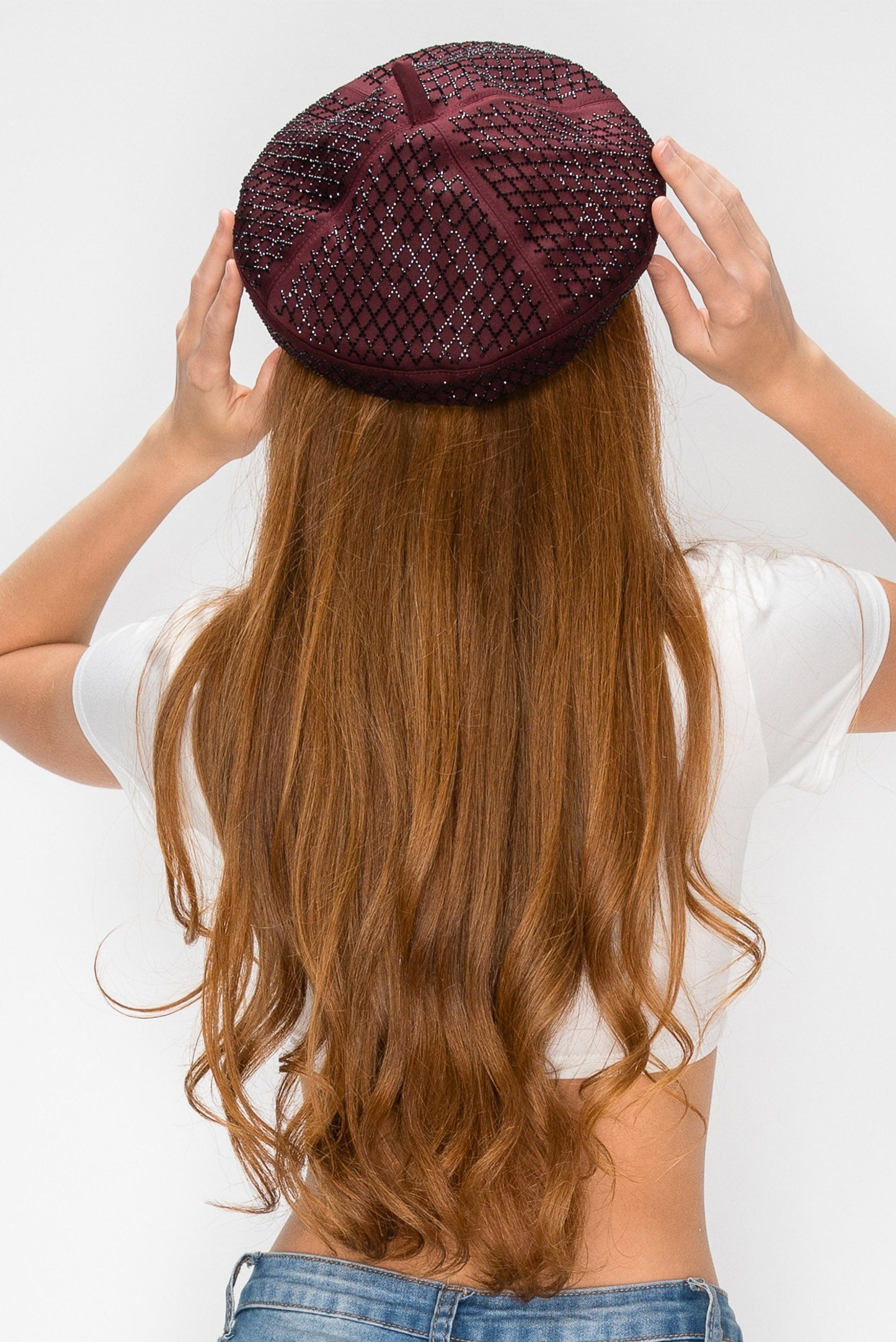 Elaina Rhinestone Diamond Shape Beret Hat
