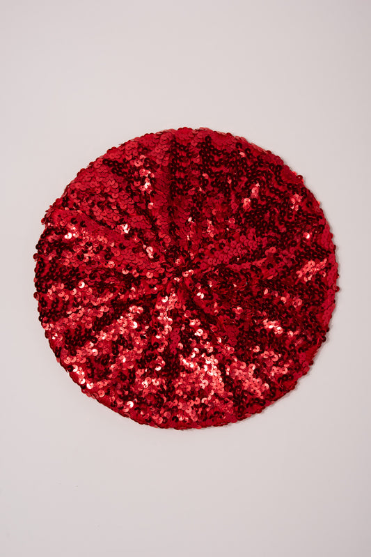 Sequin Stretch Fancy Red French Beret Hat