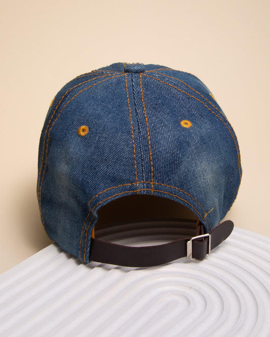 Nancy Rhinestone Studded Scissor & "I Do Hair" Denim Baseball Cap | Blue