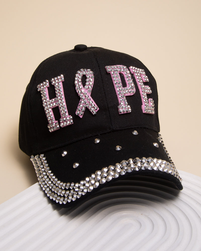 Mandy Rhinestone Pink Ribbon Hope Denim Baseball Cap