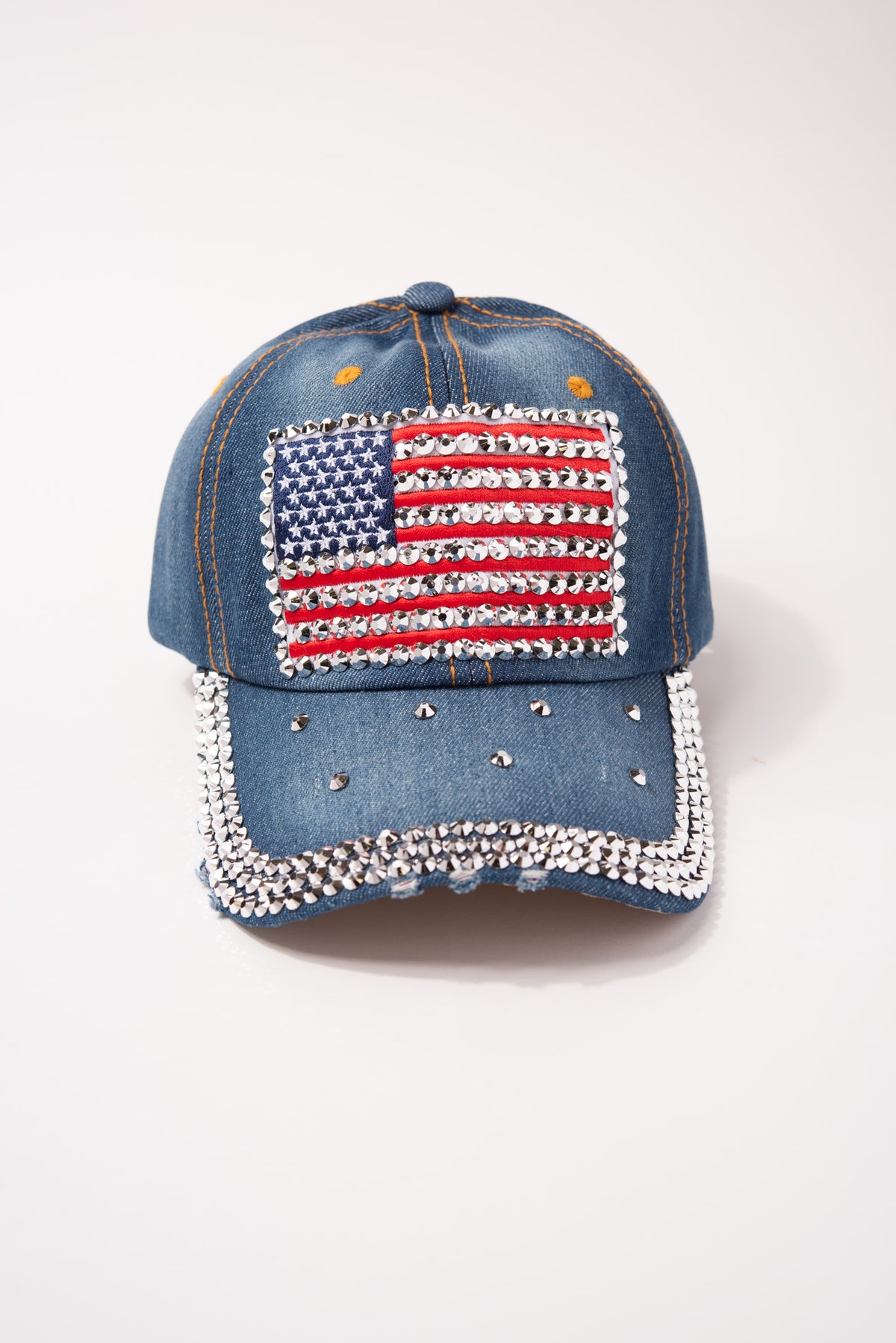 American Flag Cap with 3 Line Rhinestone Brim – Sophia 