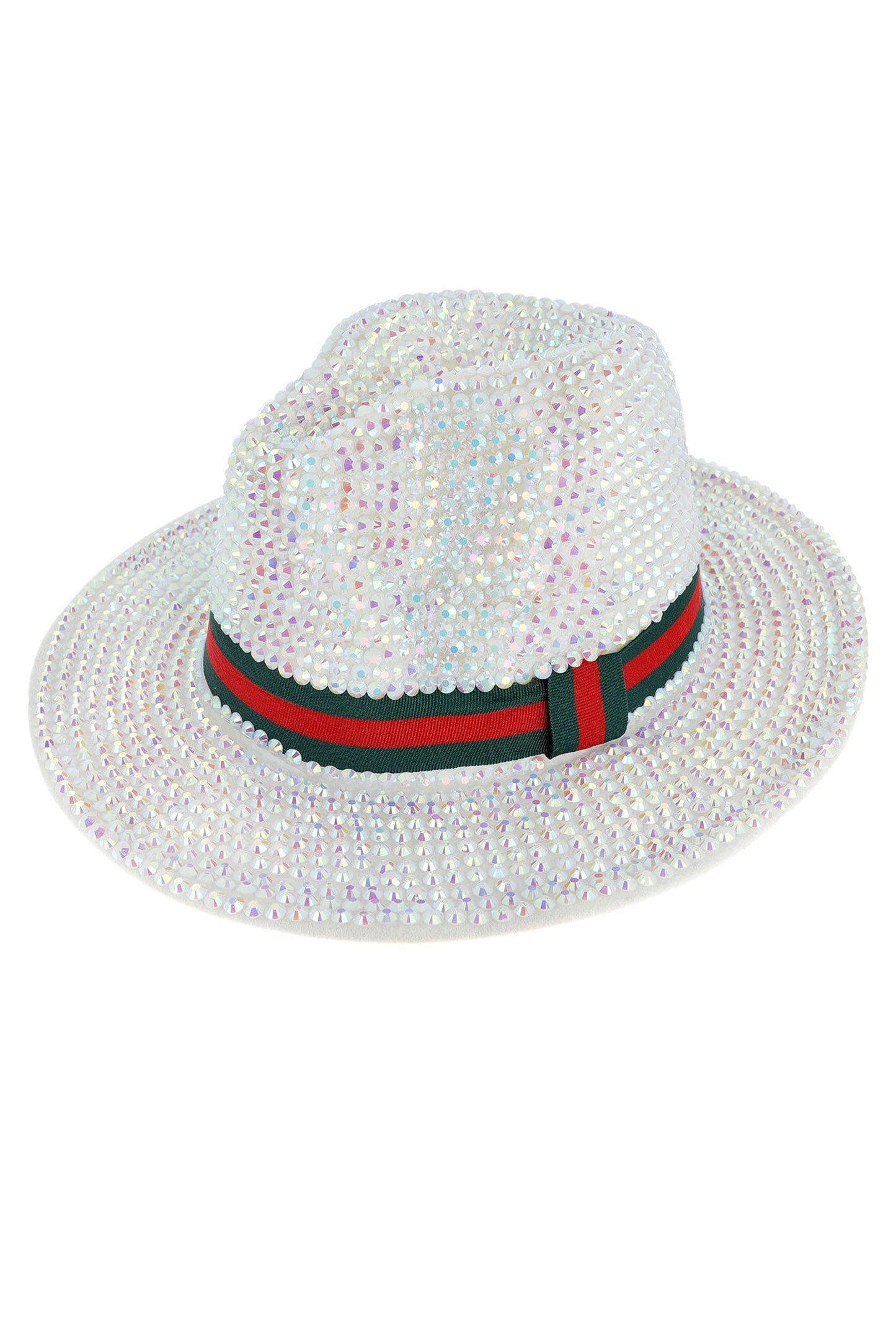 Luna Fashion Bling Rhinestone Studded Wide Brim Felt Fedora | White