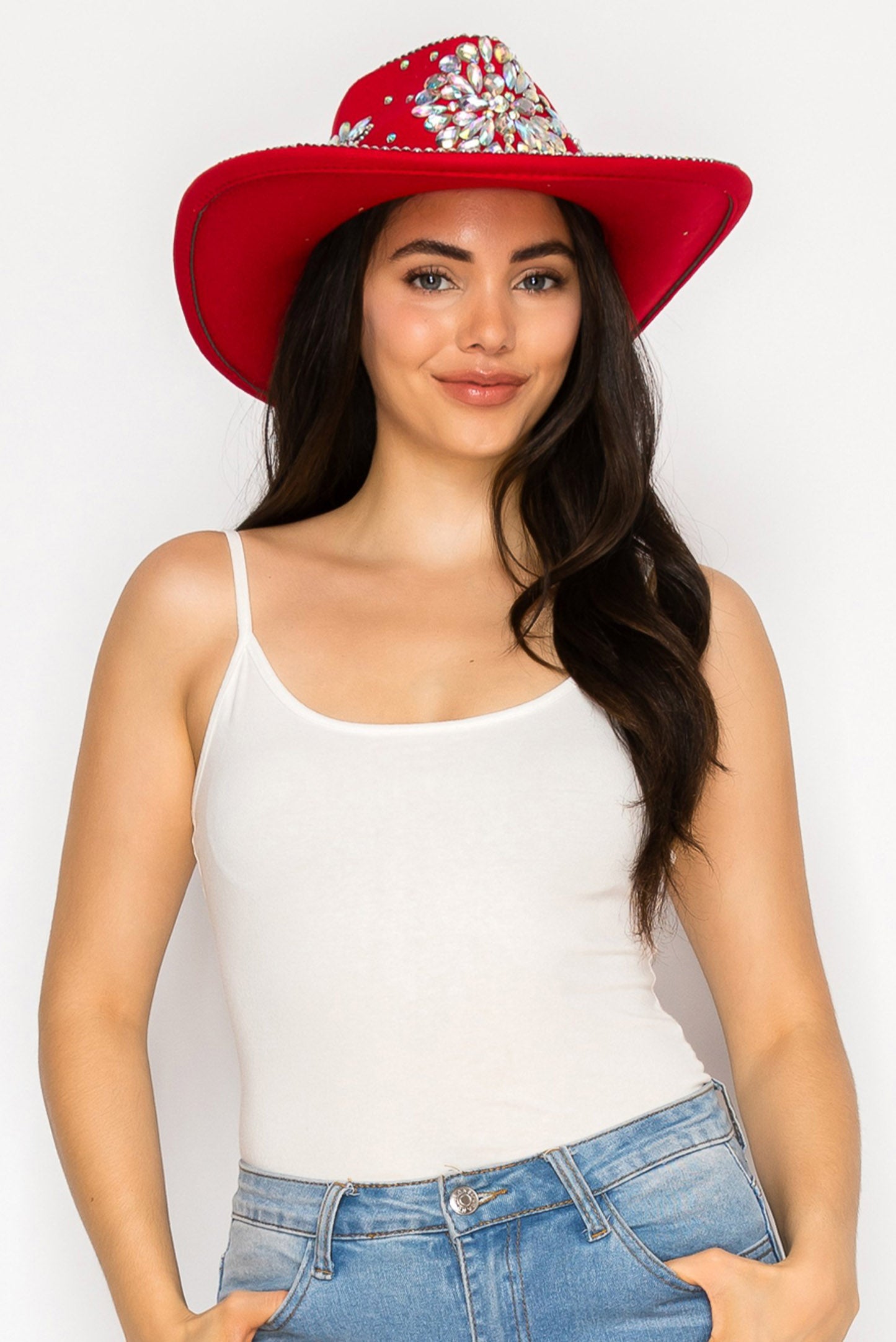 Arianna Sombrero Style Cowboy Hat with Crystal and Pearl Accents