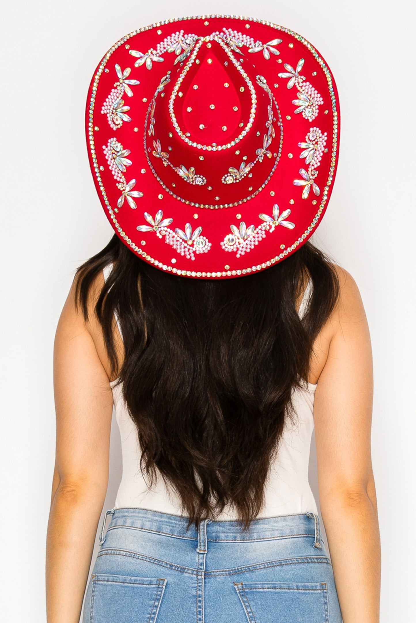 Arianna Sombrero Style Cowboy Hat with Crystal and Pearl Accents