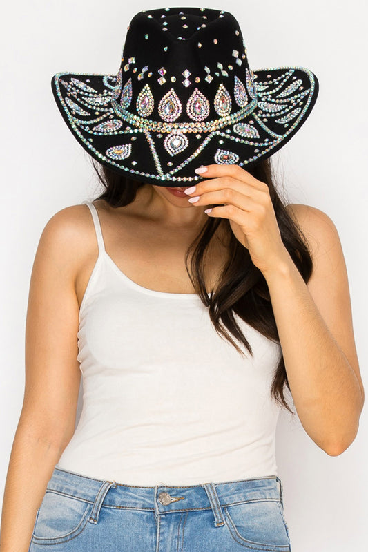 Sofia Sombrero Style Cowboy Hat with Crystal and Pearl Accents