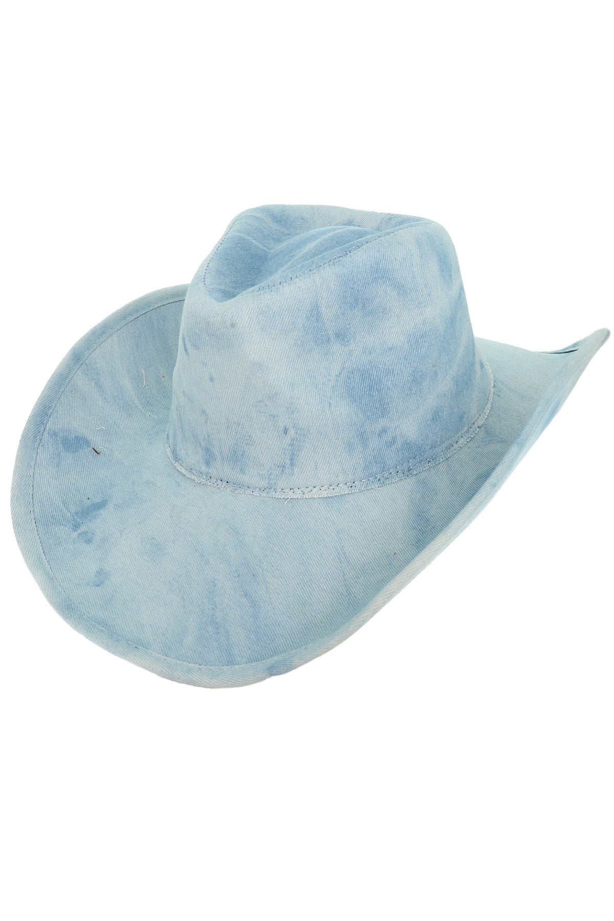 Alice Western Stitched Denim Cowboy Hat in Washed Fabric | Light Blue