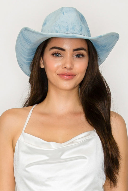 Alice Western Stitched Denim Cowboy Hat in Washed Fabric