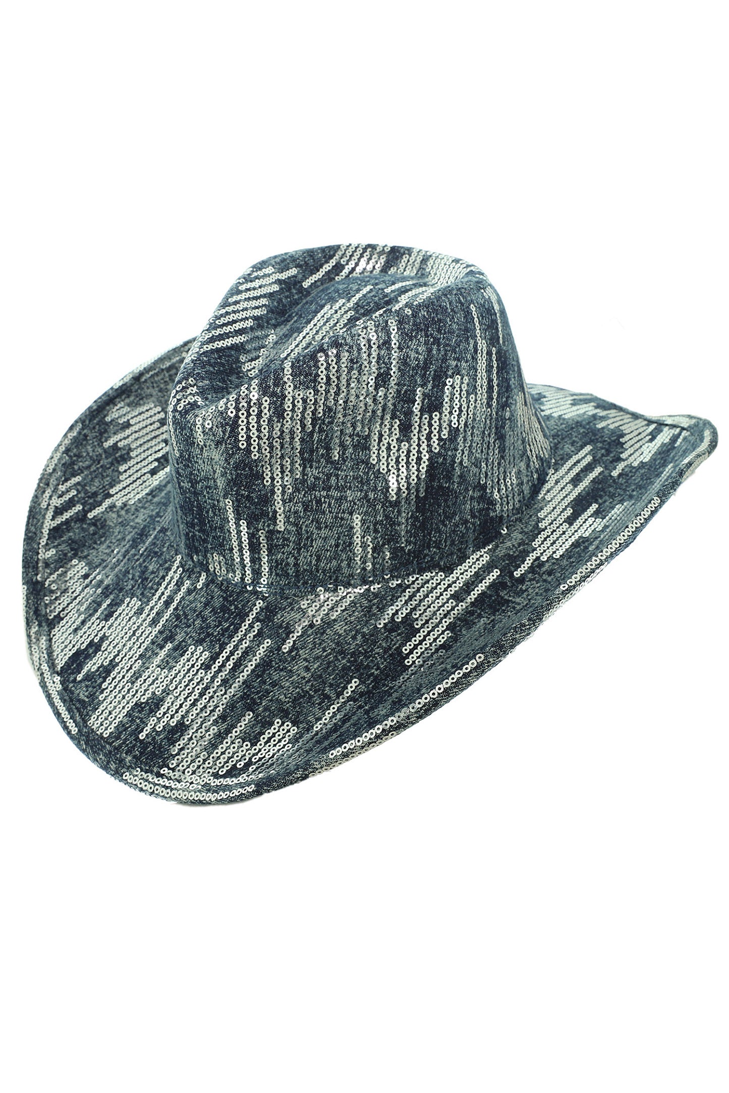 Daisy Western Sequin Denim Cowboy Hat with Curved Brim