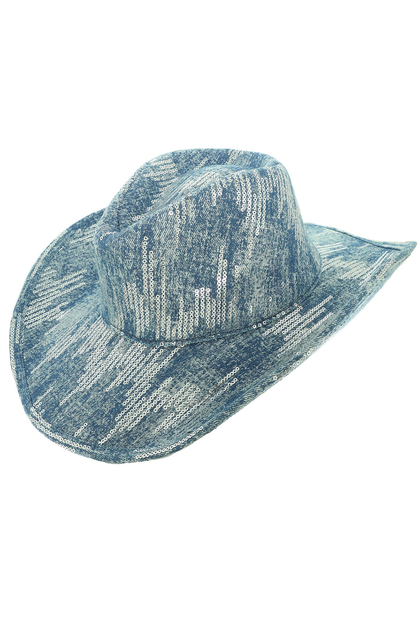 Daisy Western Sequin Denim Cowboy Hat with Curved Brim