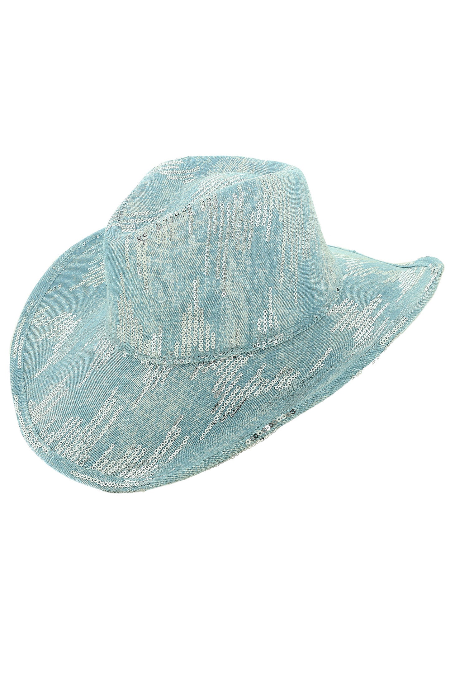Daisy Western Sequin Denim Cowboy Hat with Curved Brim