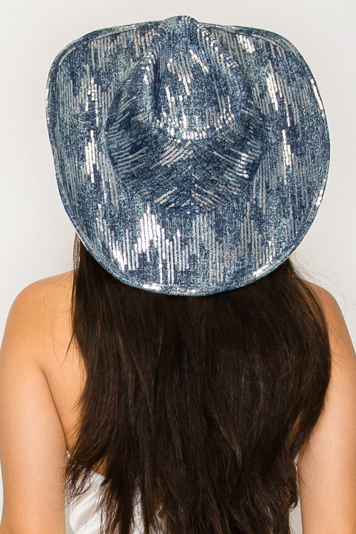 Daisy Western Sequin Denim Cowboy Hat with Curved Brim