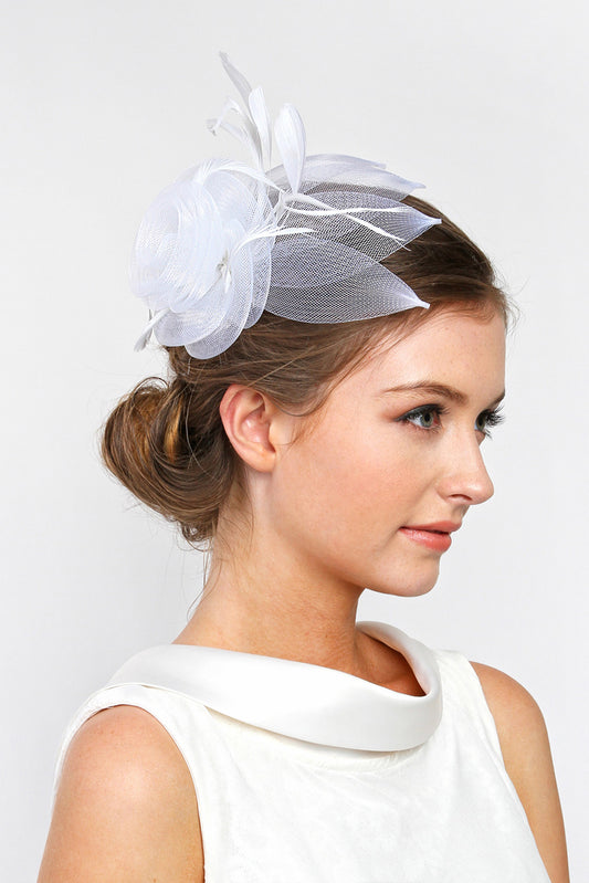 Lilly Flower & Leaves Mesh w/ Feathers Fascinator Clip