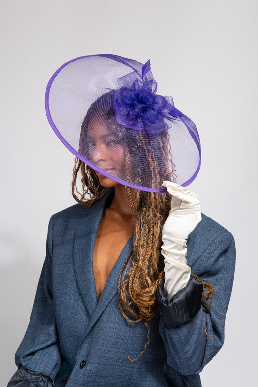 Esther Mesh Veil with Stain Trim Fascinator | Purple
