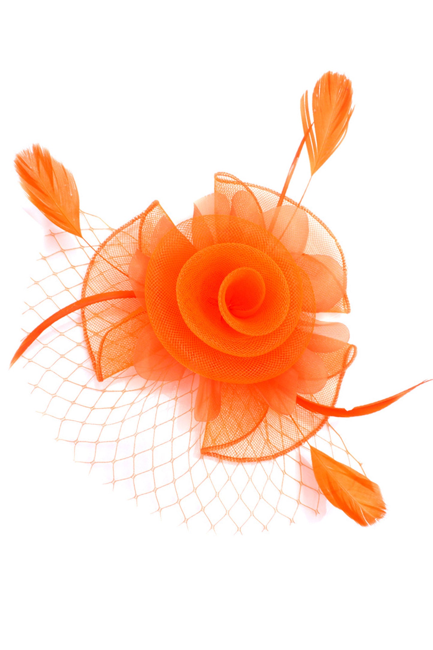 Katherine Mesh Feather Fascinator | Orange