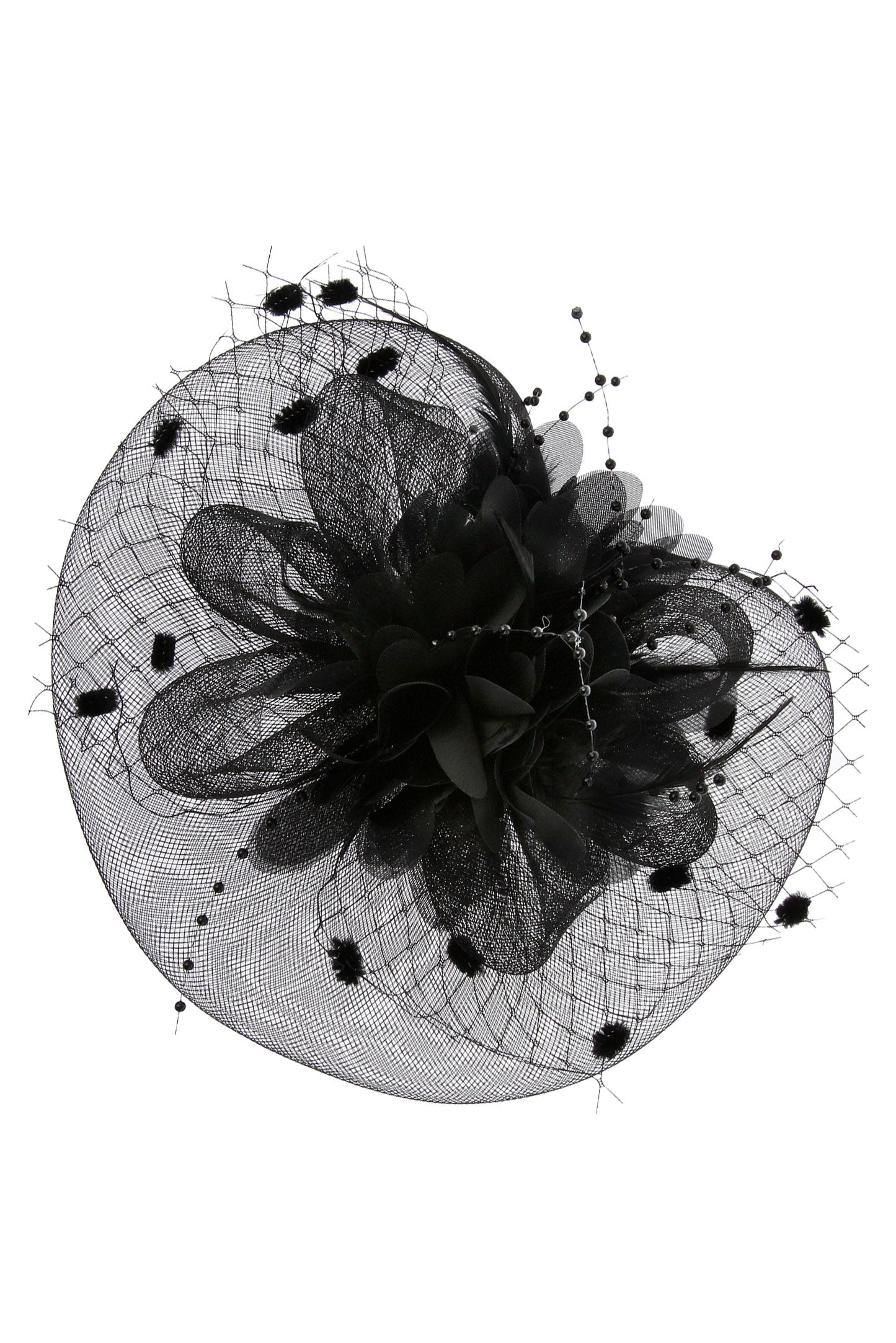 Lilly Organza Flower w/ Double Dotted Veil Mesh Fascinator | Black