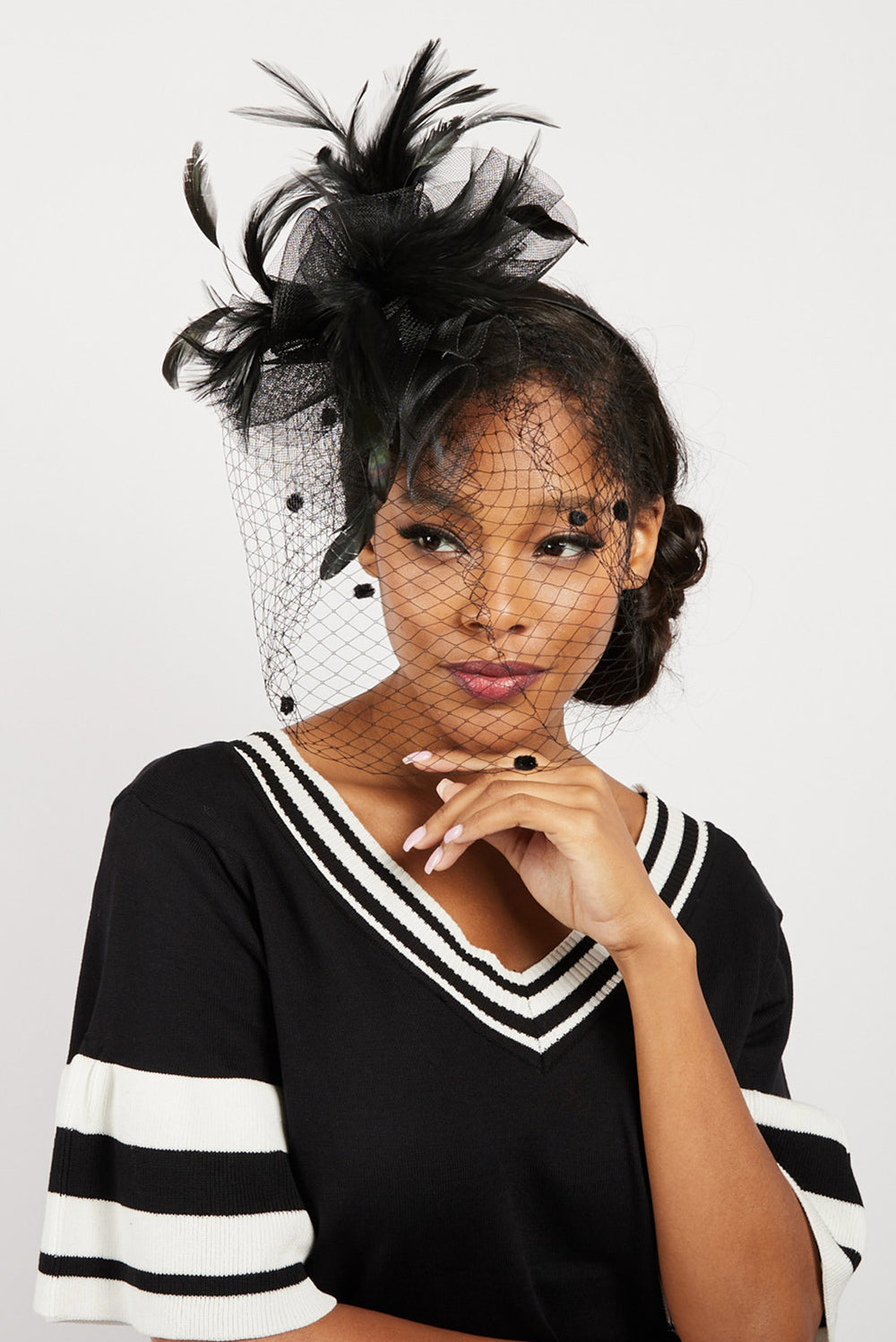 Nicole Organza Feather Flower w/ Dotted Netting Fascinator