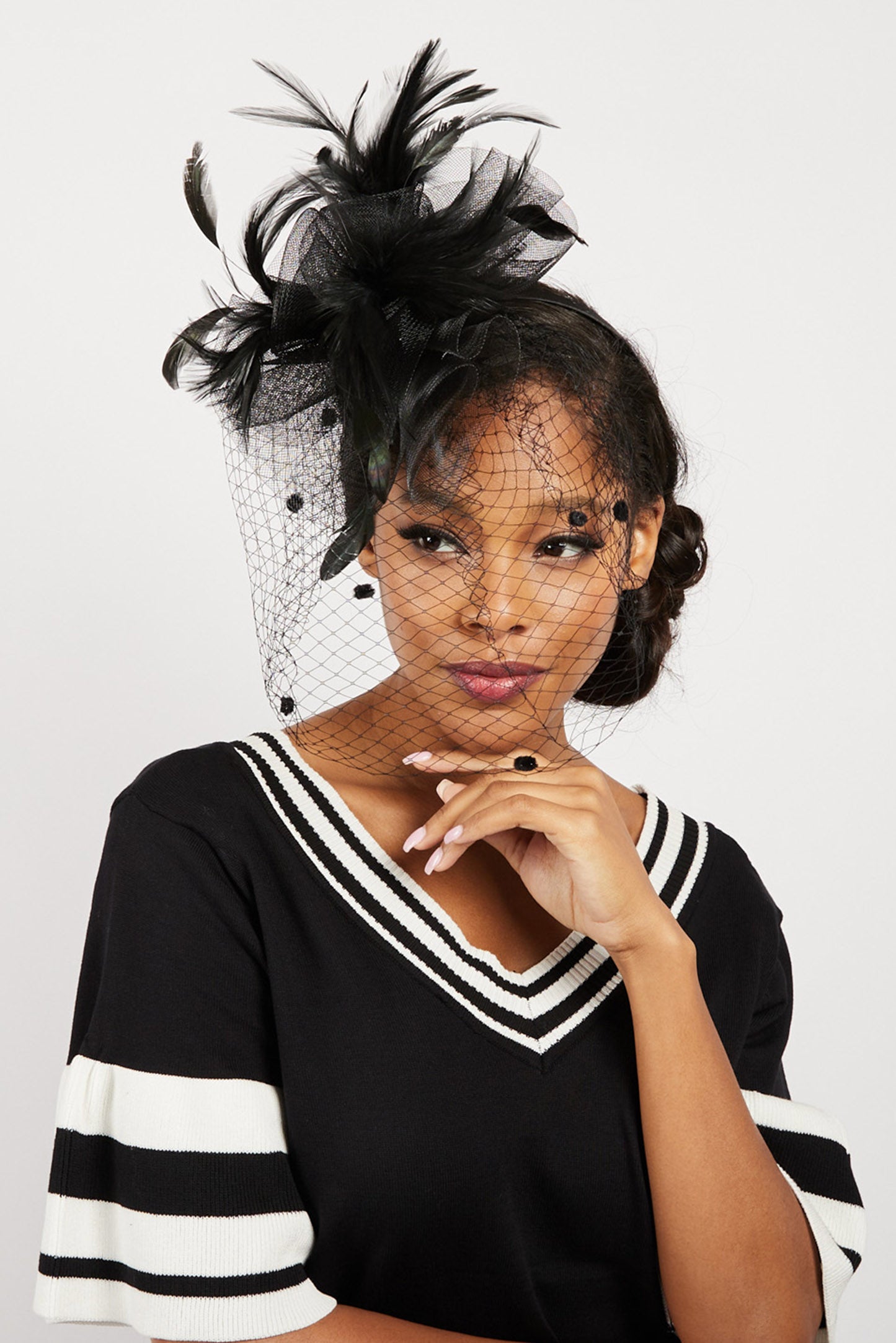 Nicole Organza Feather Flower w/ Dotted Netting Fascinator