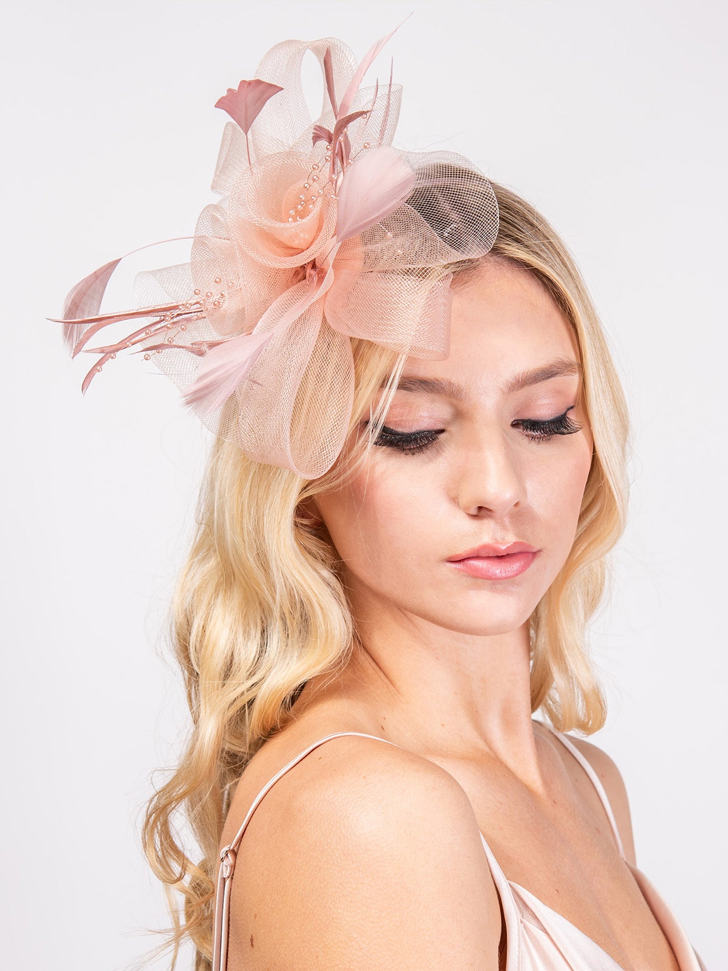 Vivian Feather & Double Floral Mesh Fascinator Headband/Clip