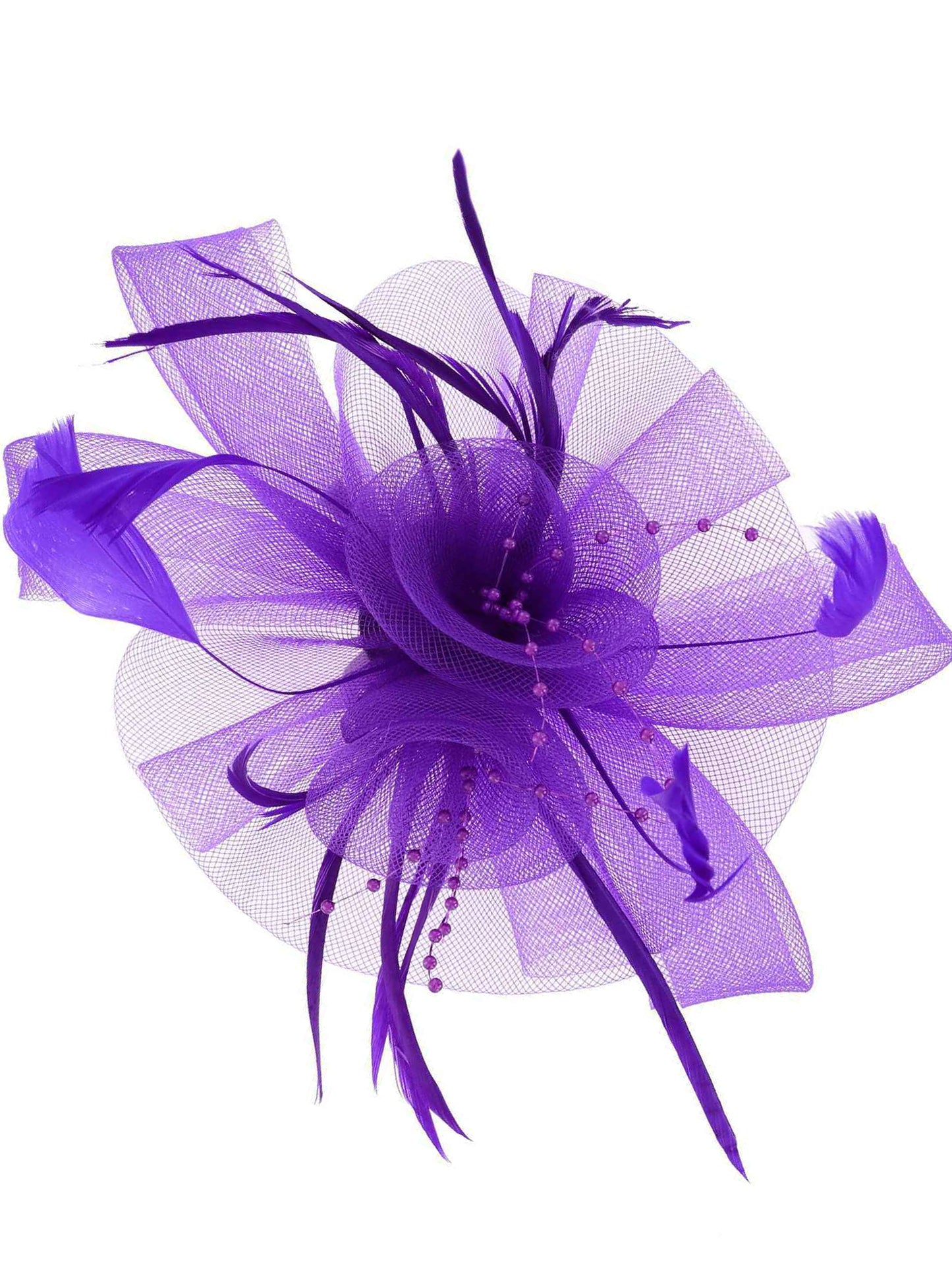 Vivian Feather & Double Floral Mesh Fascinator Headband/Clip