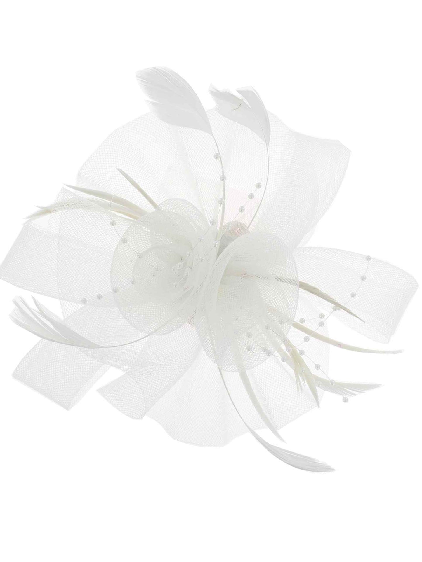 Vivian Feather & Double Floral Mesh Fascinator Headband/Clip