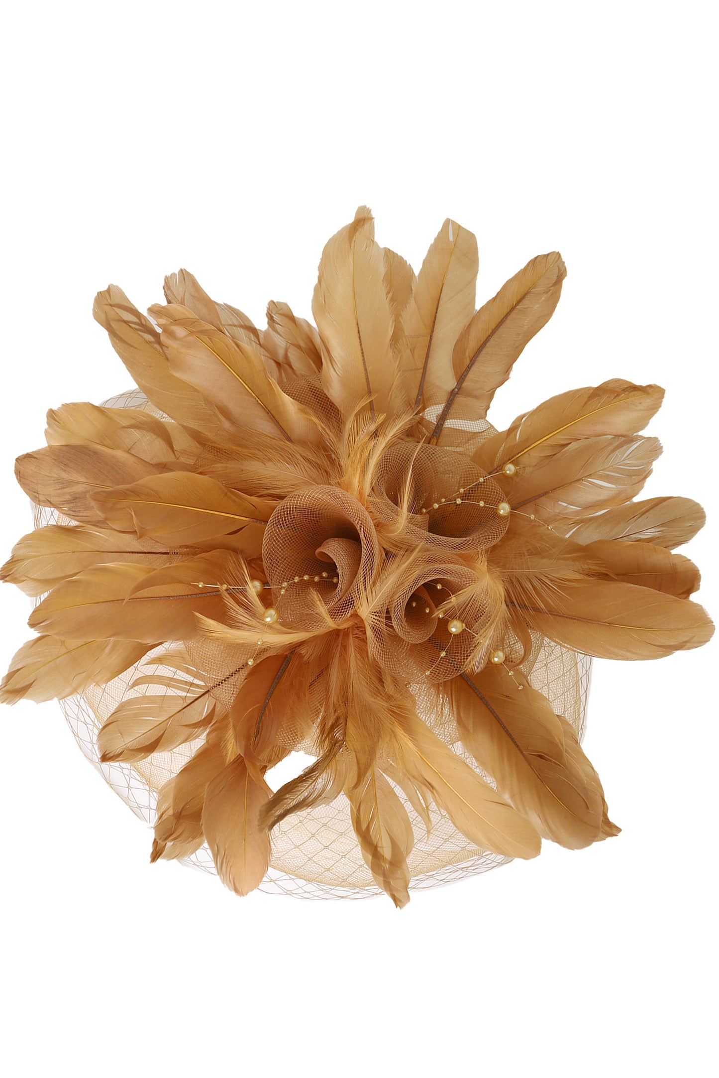 Regina Feather & Flower Bouquet w/ Netted Mesh Fascinator Headband