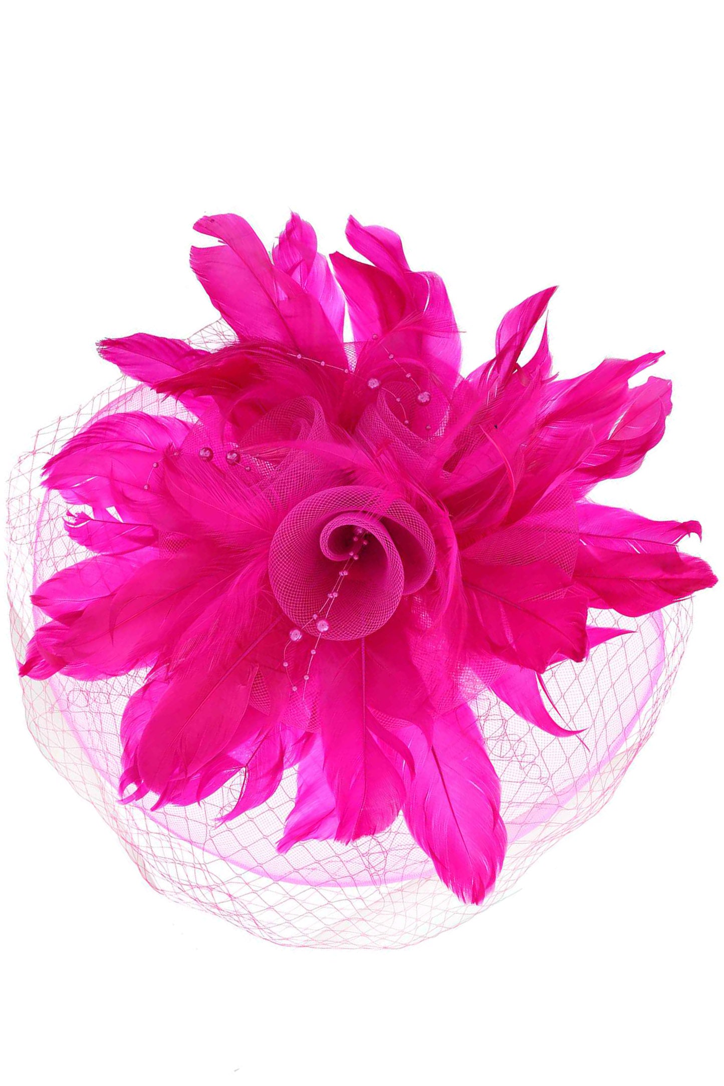 Regina Feather & Flower Bouquet w/ Netted Mesh Fascinator Headband