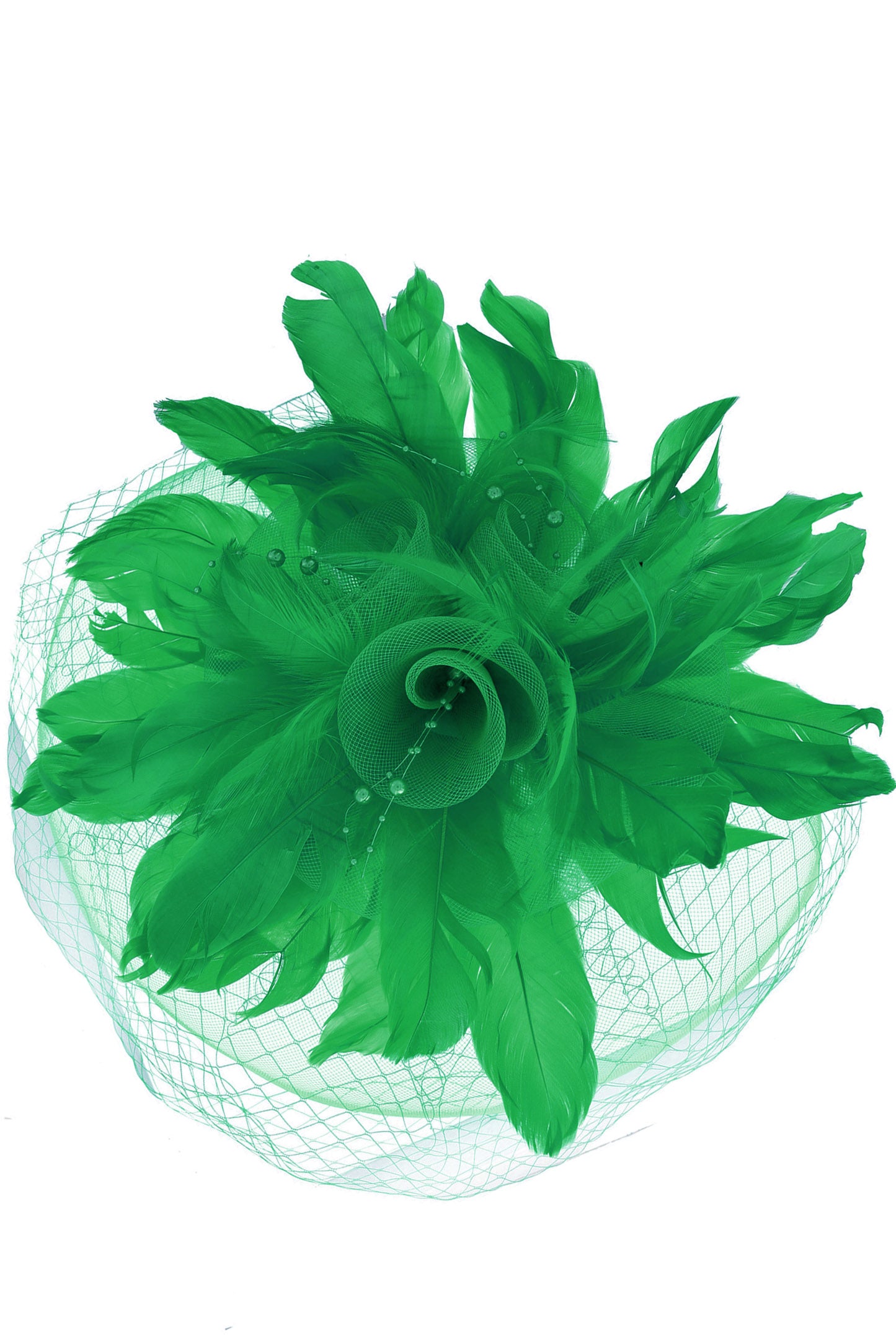 Regina Feather & Flower Bouquet w/ Netted Mesh Fascinator Headband