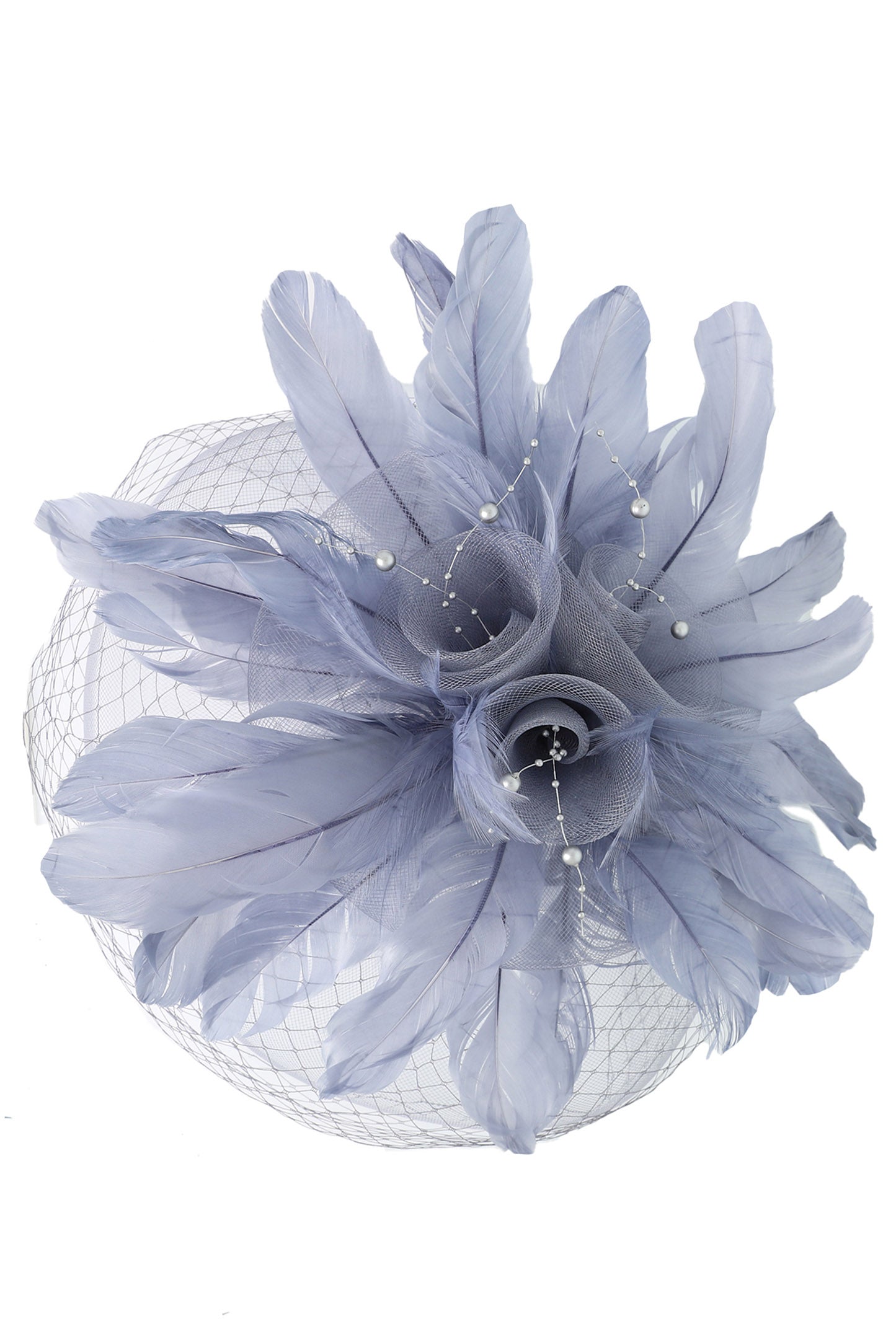 Regina Feather & Flower Bouquet w/ Netted Mesh Fascinator Headband