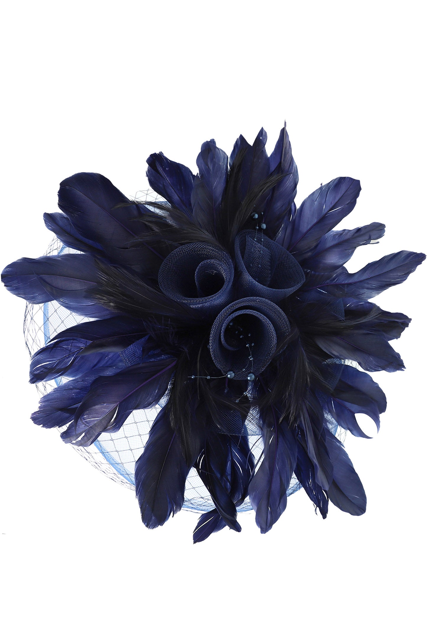 Regina Feather & Flower Bouquet w/ Netted Mesh Fascinator Headband