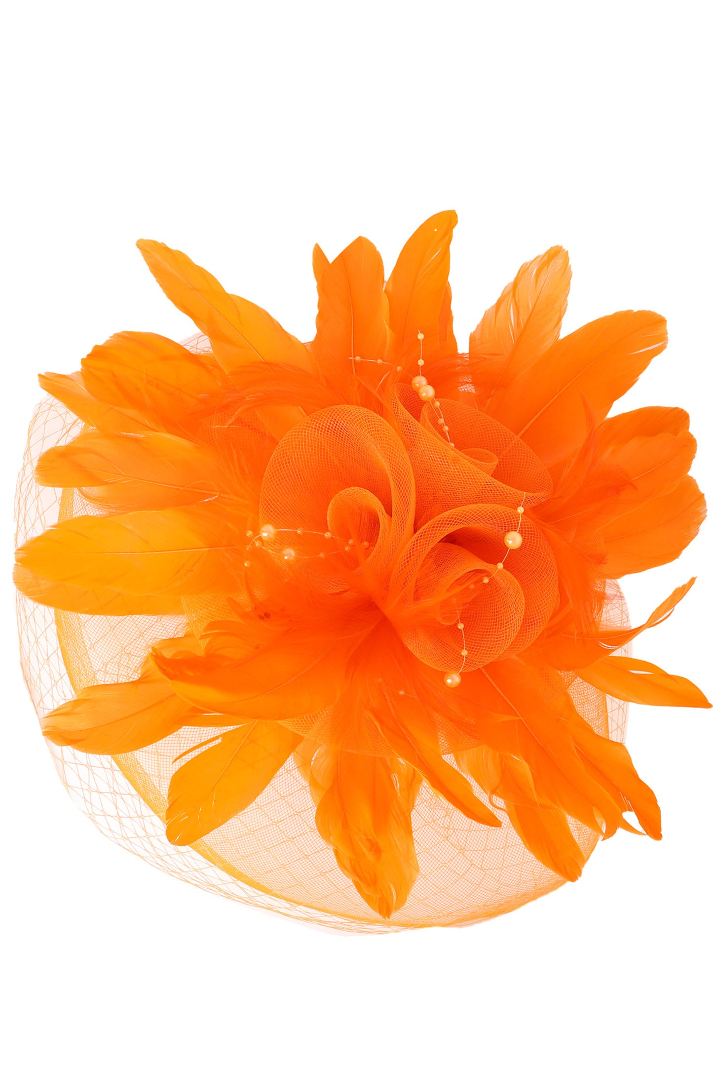 Regina Feather & Flower Bouquet w/ Netted Mesh Fascinator Headband