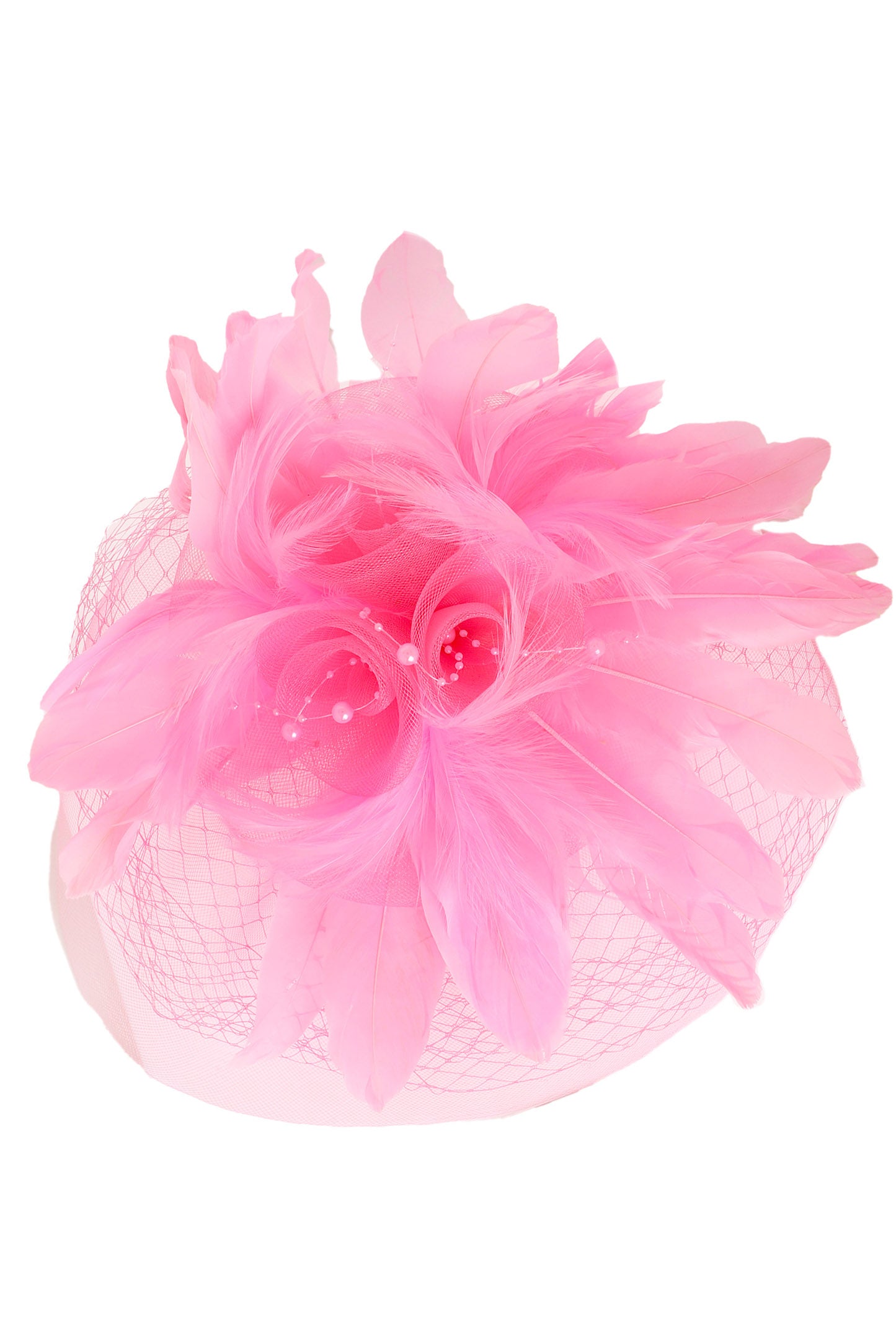 Regina Feather & Flower Bouquet w/ Netted Mesh Fascinator Headband