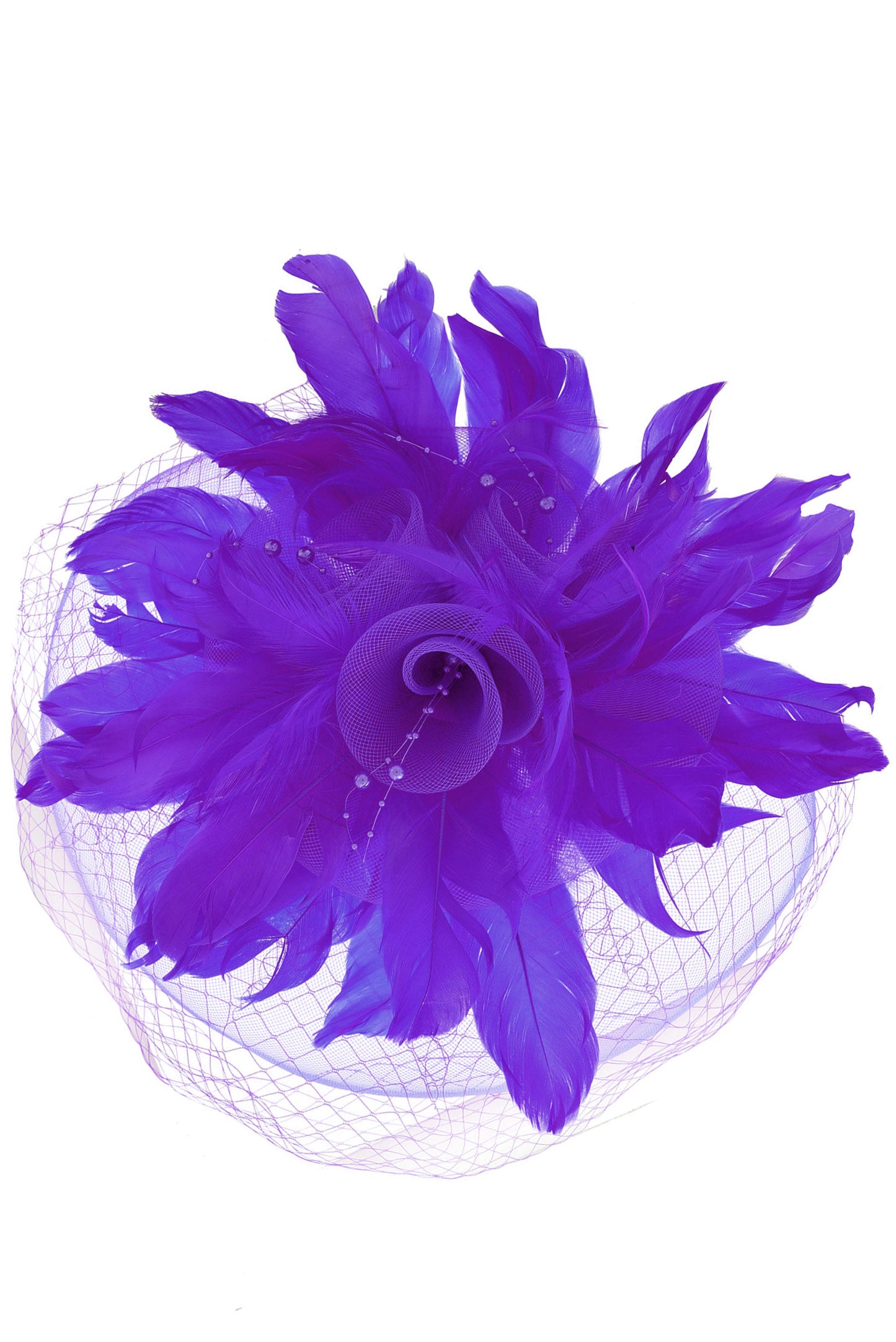 Regina Feather & Flower Bouquet w/ Netted Mesh Fascinator Headband